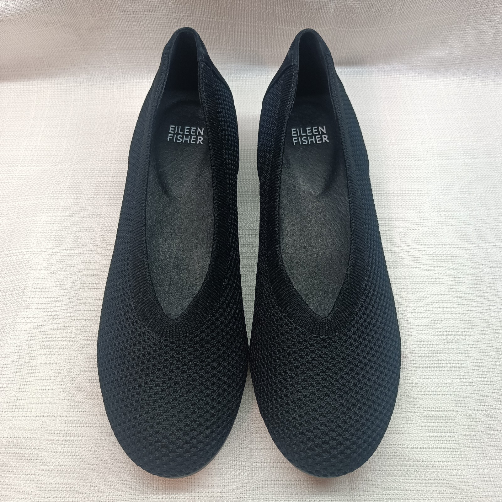 Eileen Fisher Heaven Black Stretch Knit Low Hidden Wedge Ballet Flats Womens 7.5