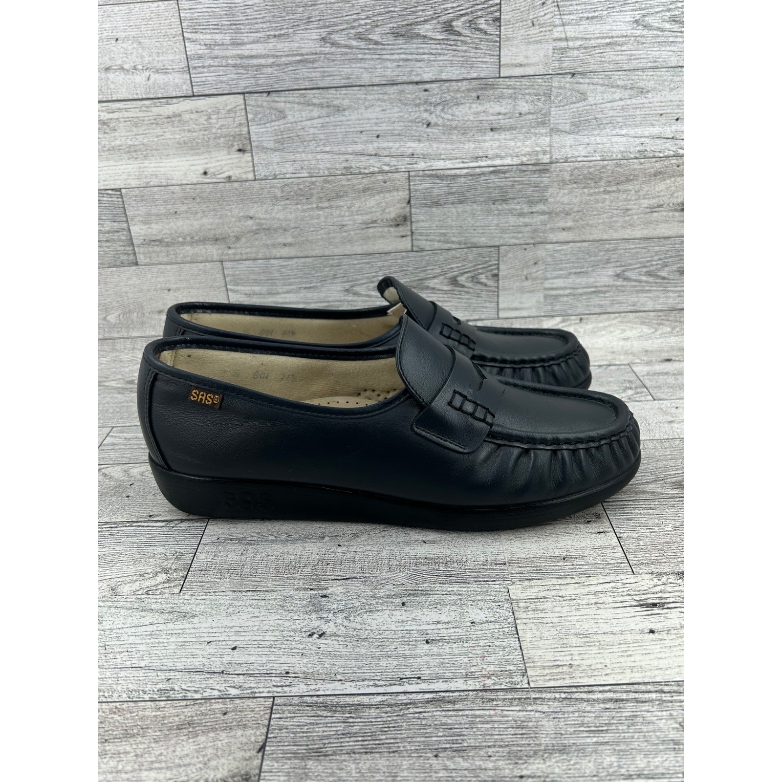 SAS Shoes Genuine Handsewn Black Leather Loafers Slip On Comfort Women 8.5