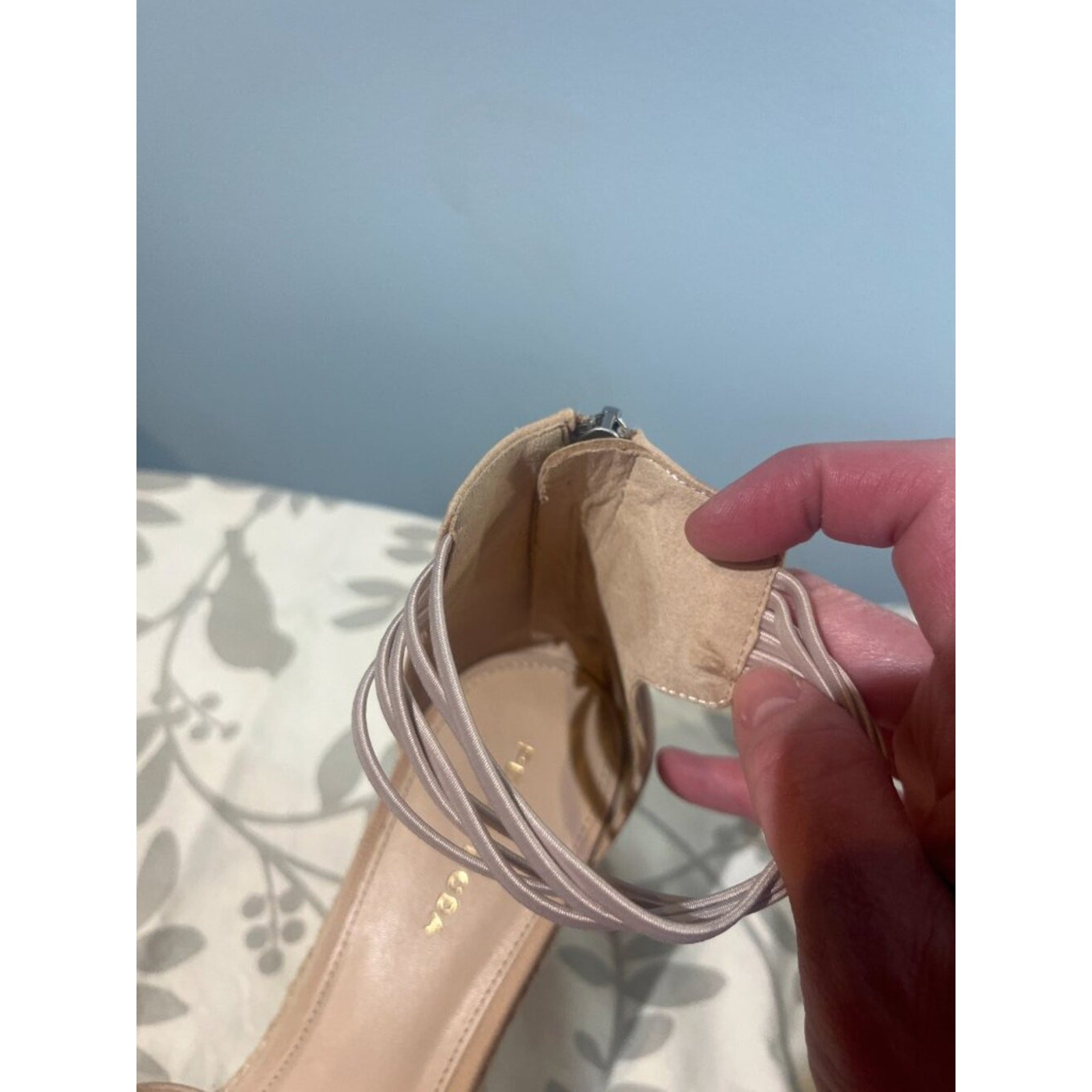 Summer dressy Nude Espadrille Platform Wedge Sandals Elastic Ankle Strap Sz 9.5