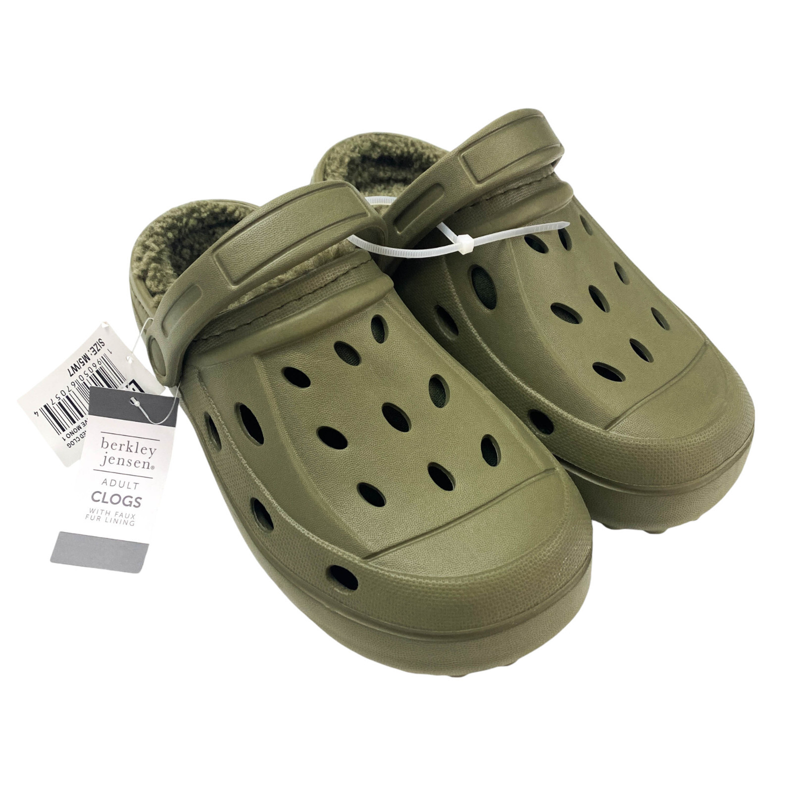 Berkley Jensen Adult Unisex Size M5/W7 Faux Fur Lined Clogs Chive Mono