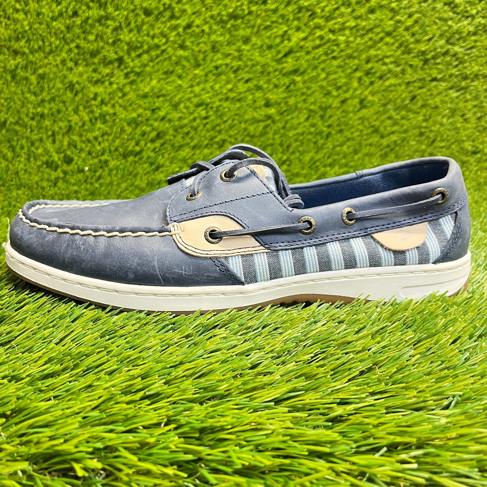 Sperry Bluefish Womens Size 9.5 Blue White Walking Comfort Stripe Boat Shoes