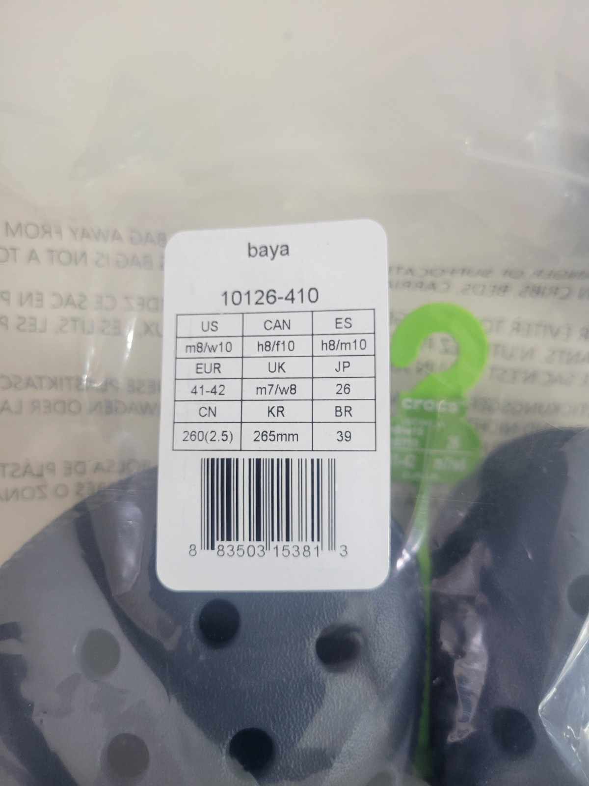 Crocs Baya Navy Comfort Clogs US M Size 9 W size 11 Unisex Adults 10126-410