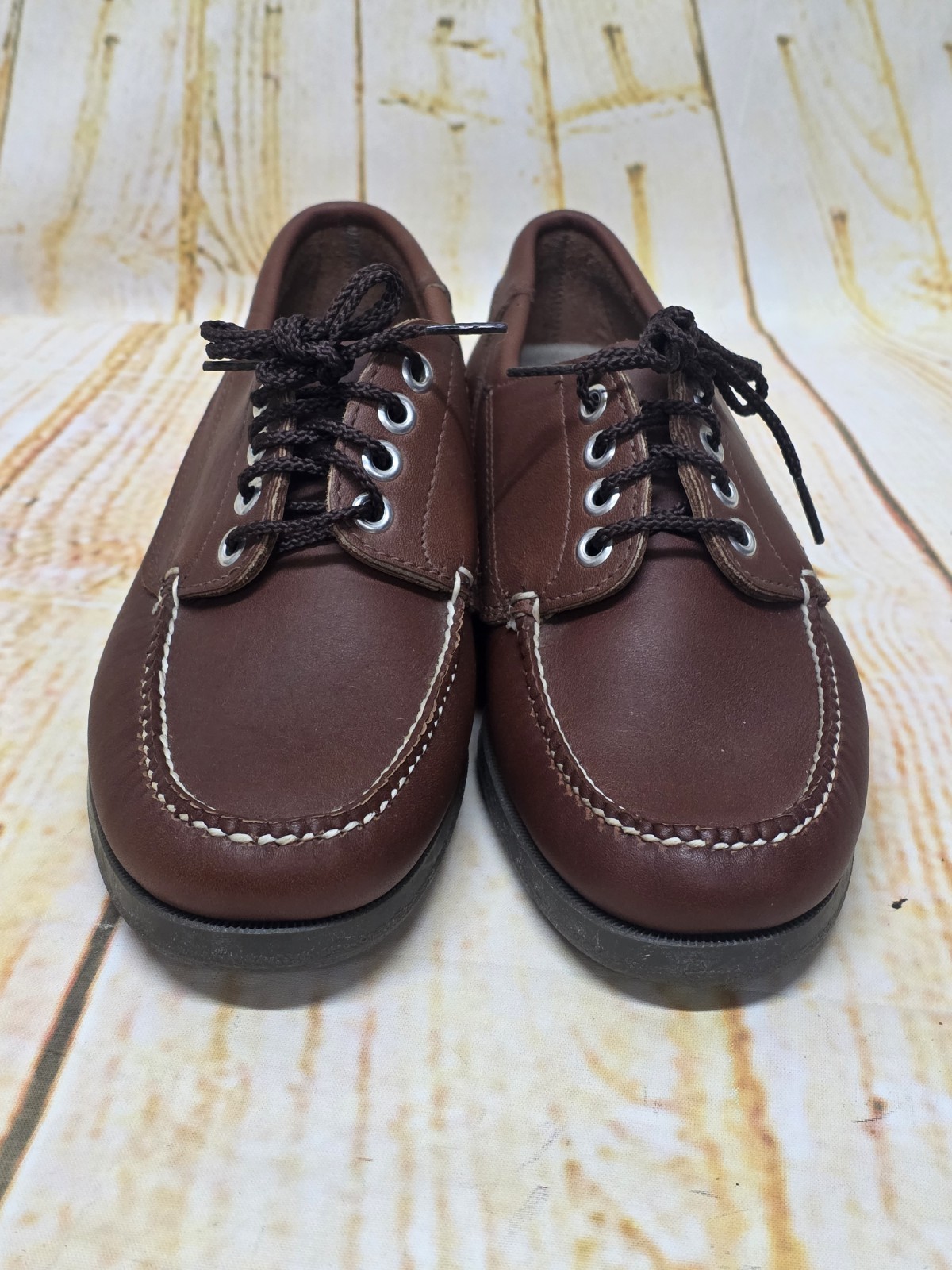 L.L. Bean Womens Blucher Moc Shoes Sz 8.5 M Brown Leather Moccasins Lace Up