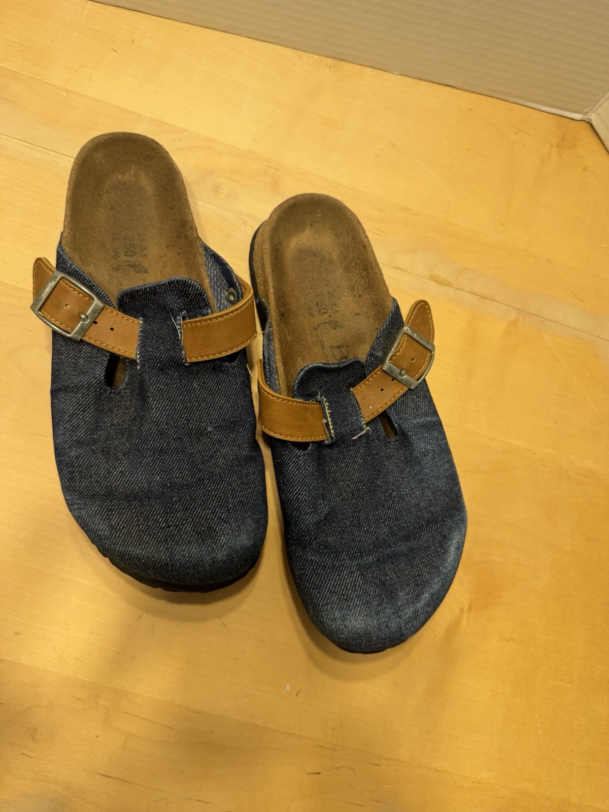 Birkenstock Betula Wm’s Blue Canvas Comfort Clogs Cork Footbed BuckleEU 39 US 8