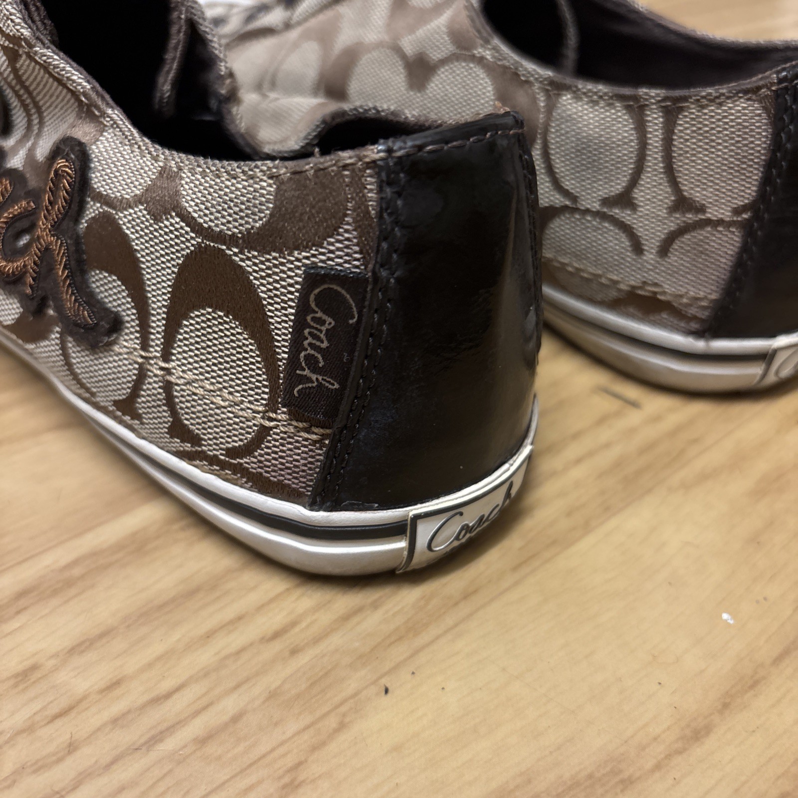 Coach Keeley Khaki Signature C Logo Sneakers Slip On Shoes Embroidered Women 8.5