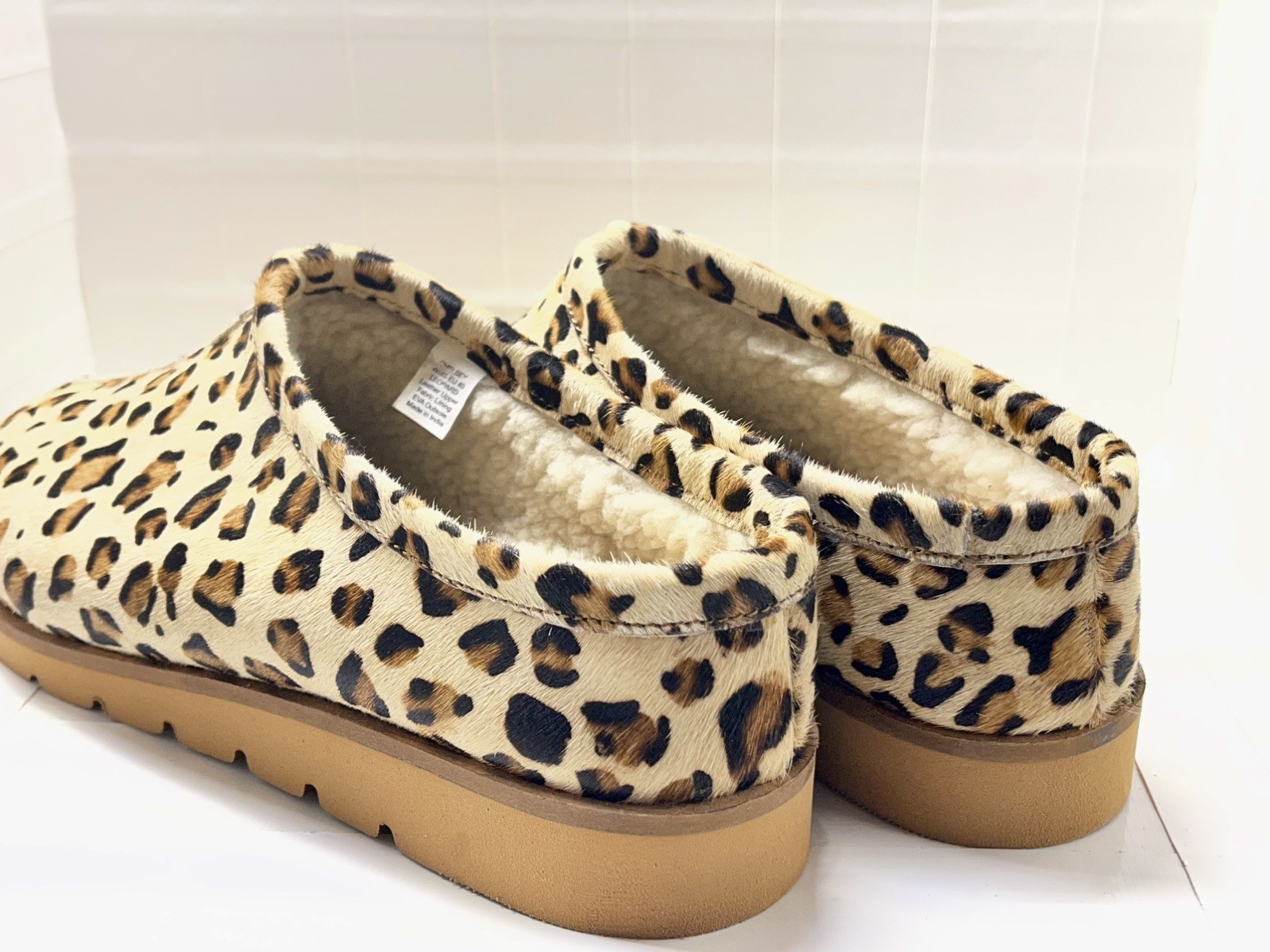 ENJOIYA Chelsey Leopard Print Fleece-lined Round Toe Slide Shoes! Fast Shipping!