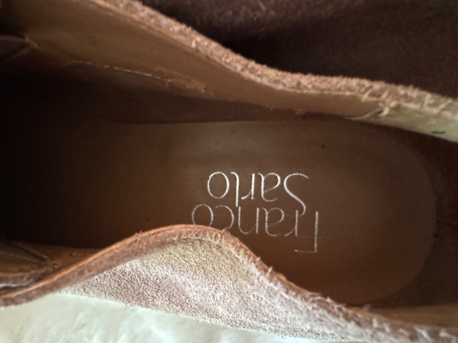 FRANCO SARTO SIZE 6M TAN Suede Slip on Almond Toe Front Flap NWOT