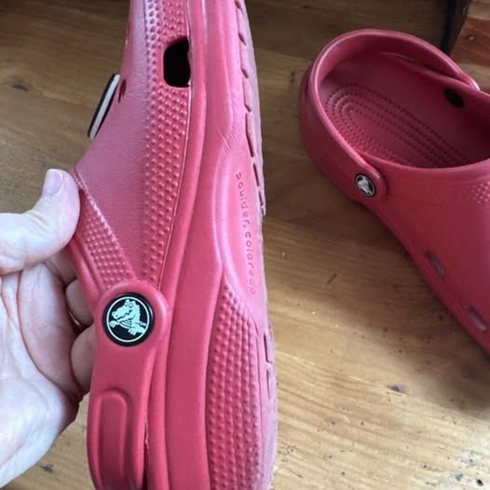 Red Crocs Size M5 W7 With Dr. Seuss Crocs Pins