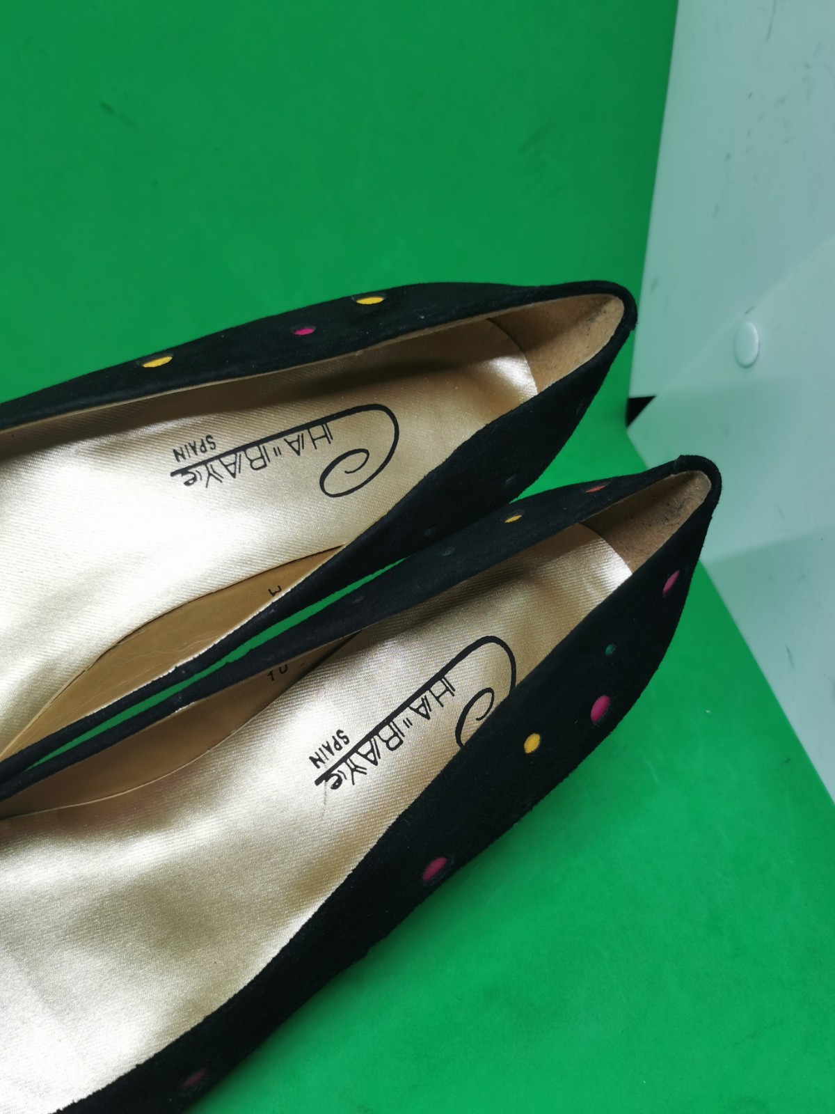 Deadstock Vtg 80’s 90’s Cha-Raye Spain Low Pumps Heel Dot Colorful Suede RARE 10