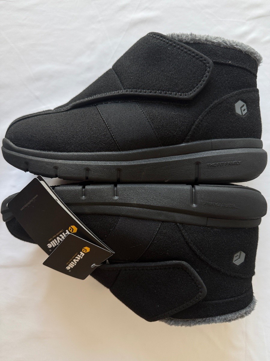 FitVille Womens 11EW Comfort Recovery Slippers Wide Diabetic Boots Black Adjust