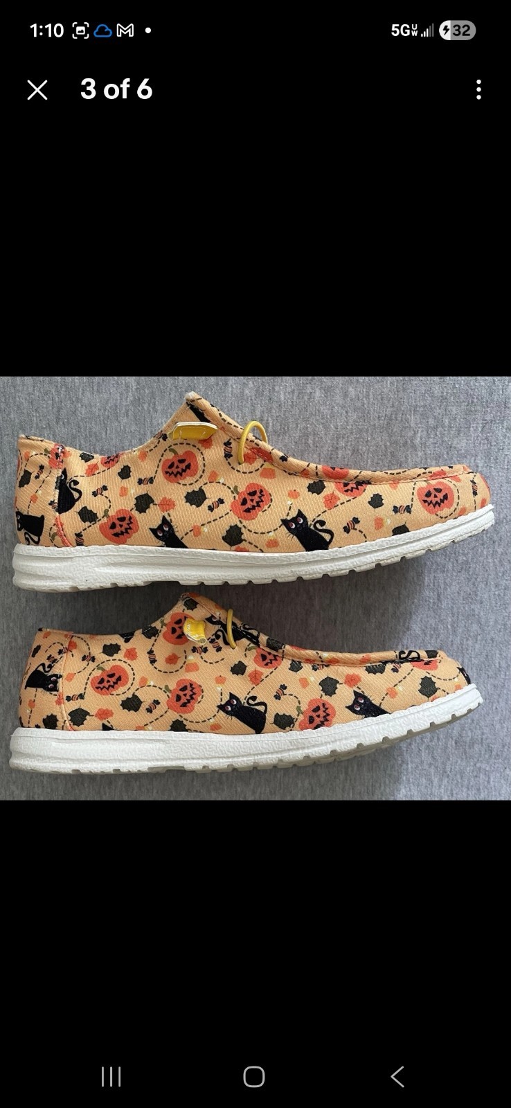 Women’s Halloween Cloth Slip On Shoes Size 38 (9) Orange with Pumpkins & Cats