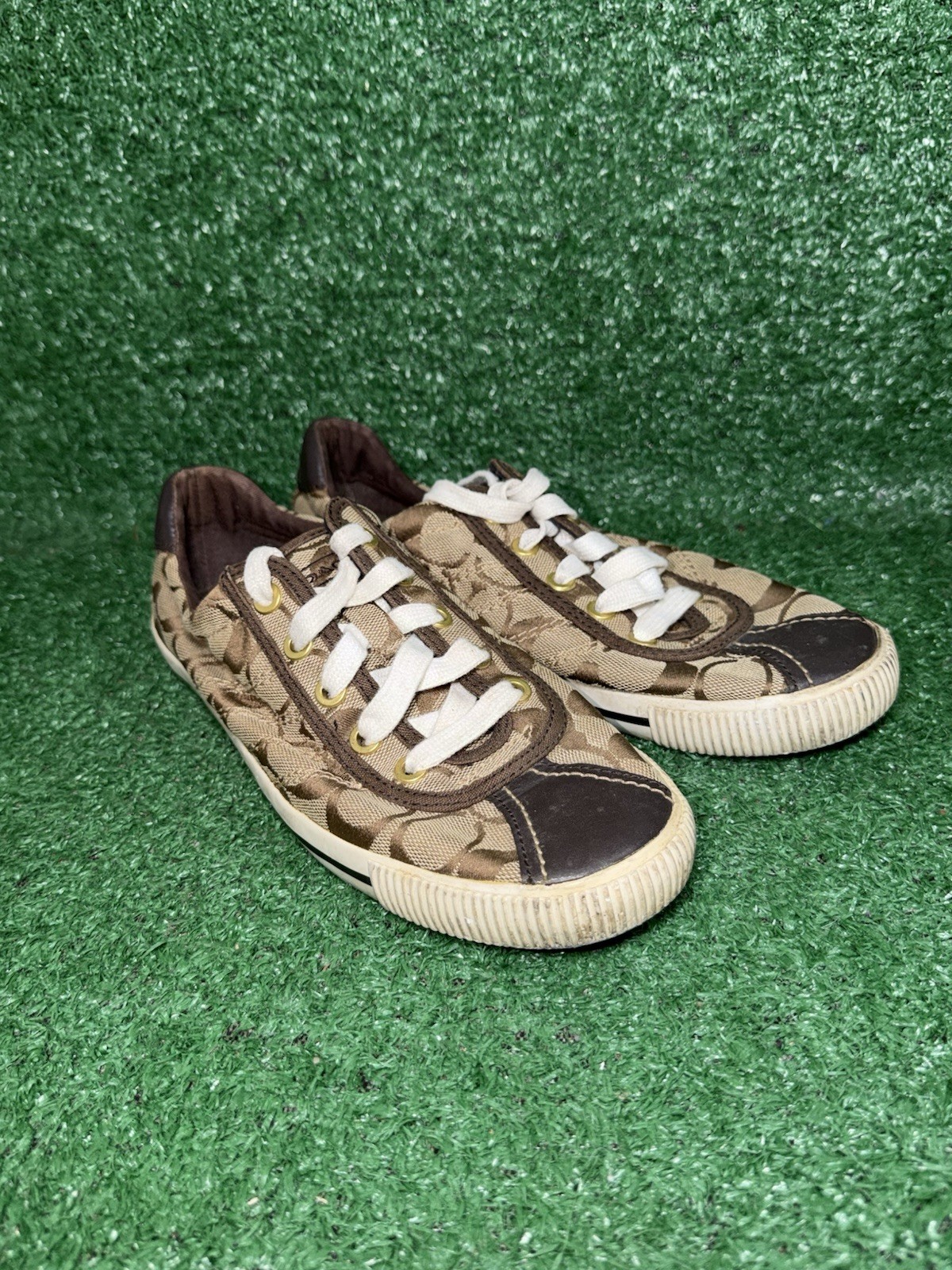 Coach Barrett Signature Women’s Size 7.5 Lace Up Sneakers Brown Casual Shoes Vtg
