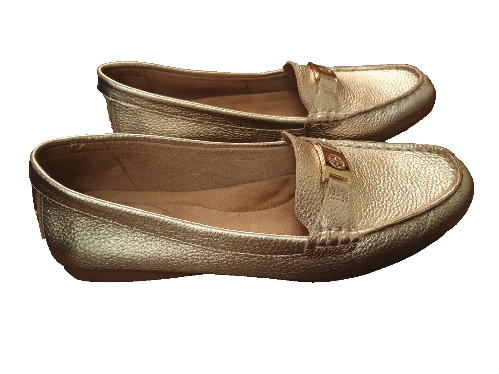 New Giani Bernini Dailyn Driver Loafers Metallic Gold Pebbled Leather 6.5 Logo