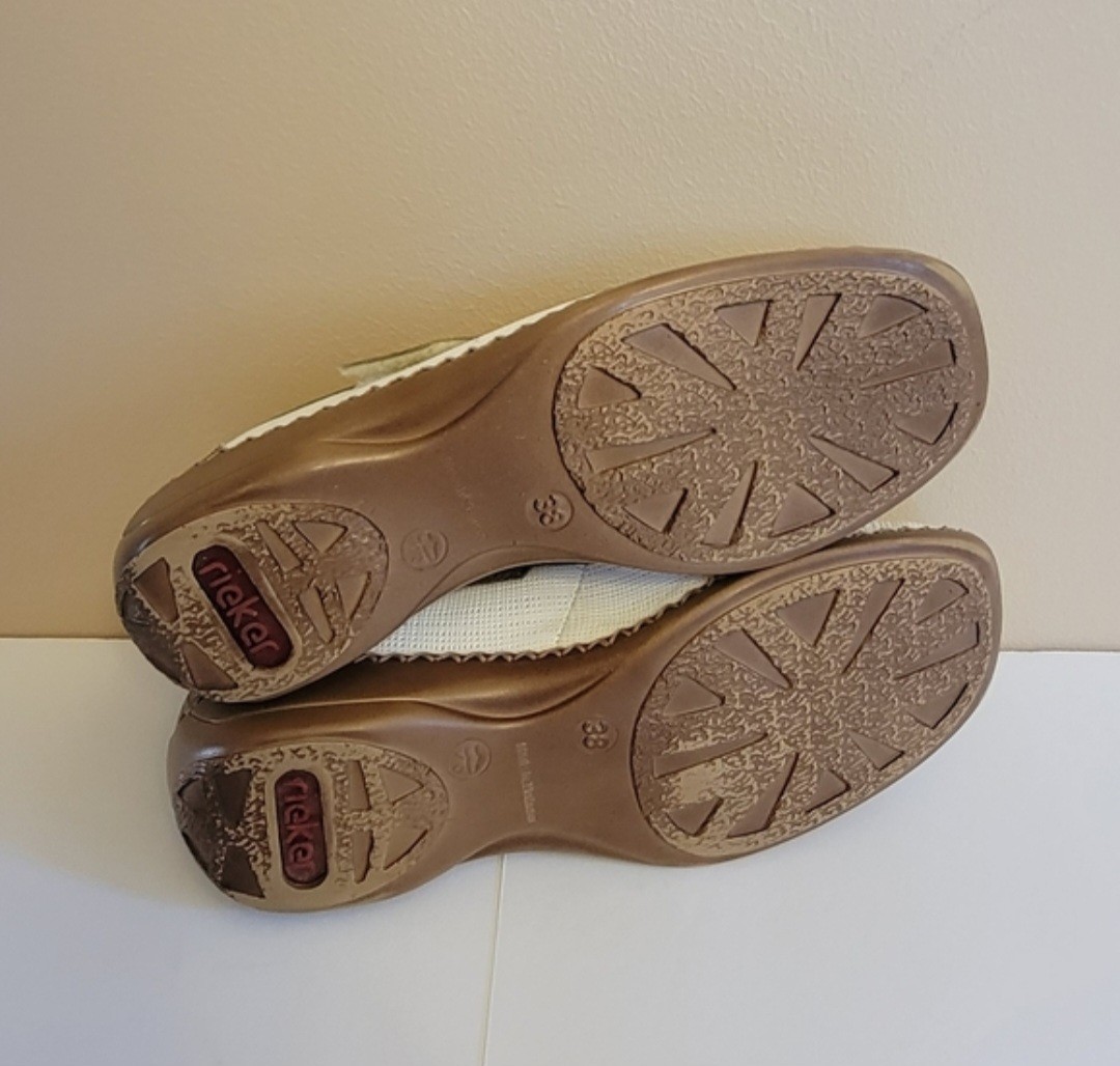Rieker White and Tan Snake Print Mary Jane Style Comfort Shoes Size EU 38 US 7