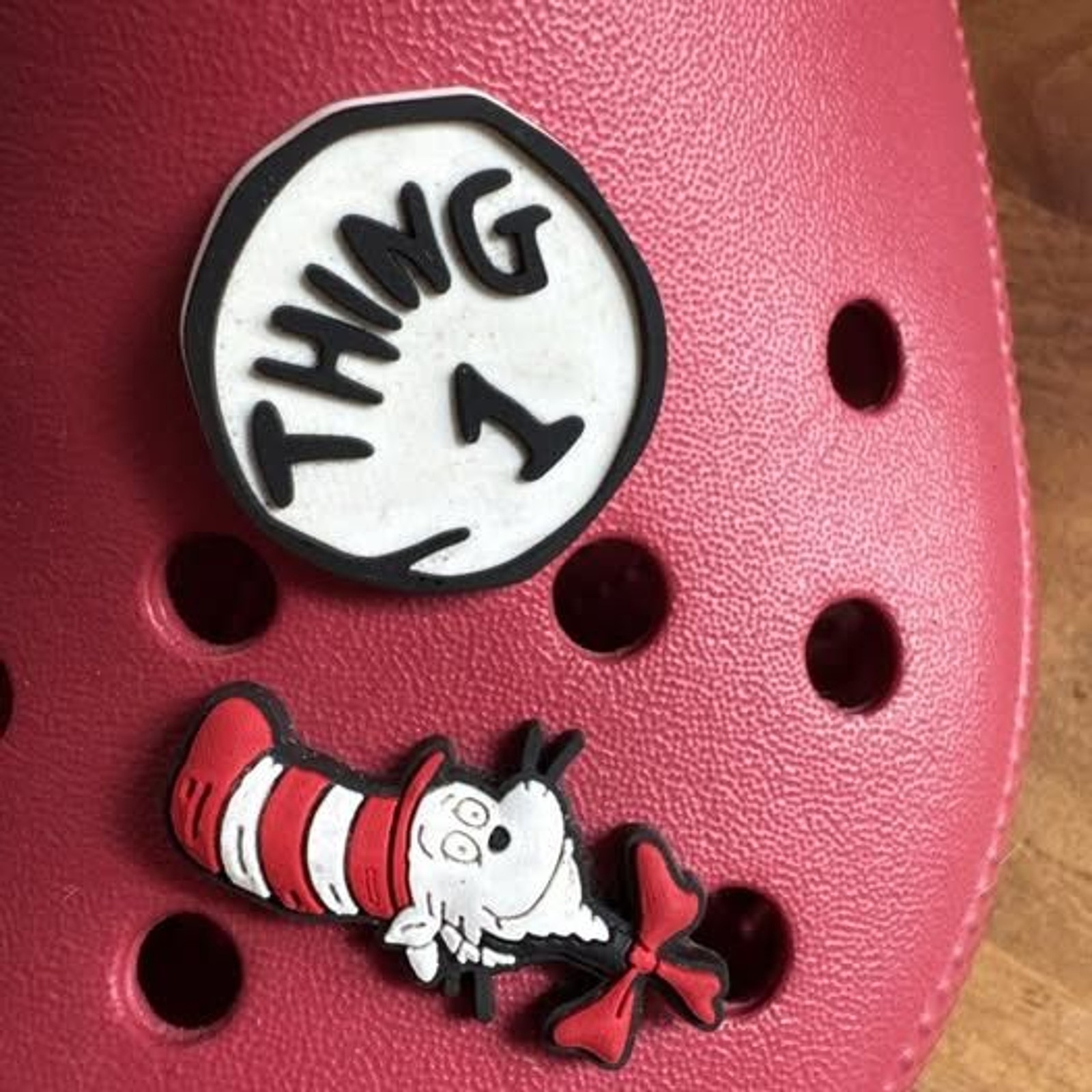 Red Crocs Size M5 W7 With Dr. Seuss Crocs Pins