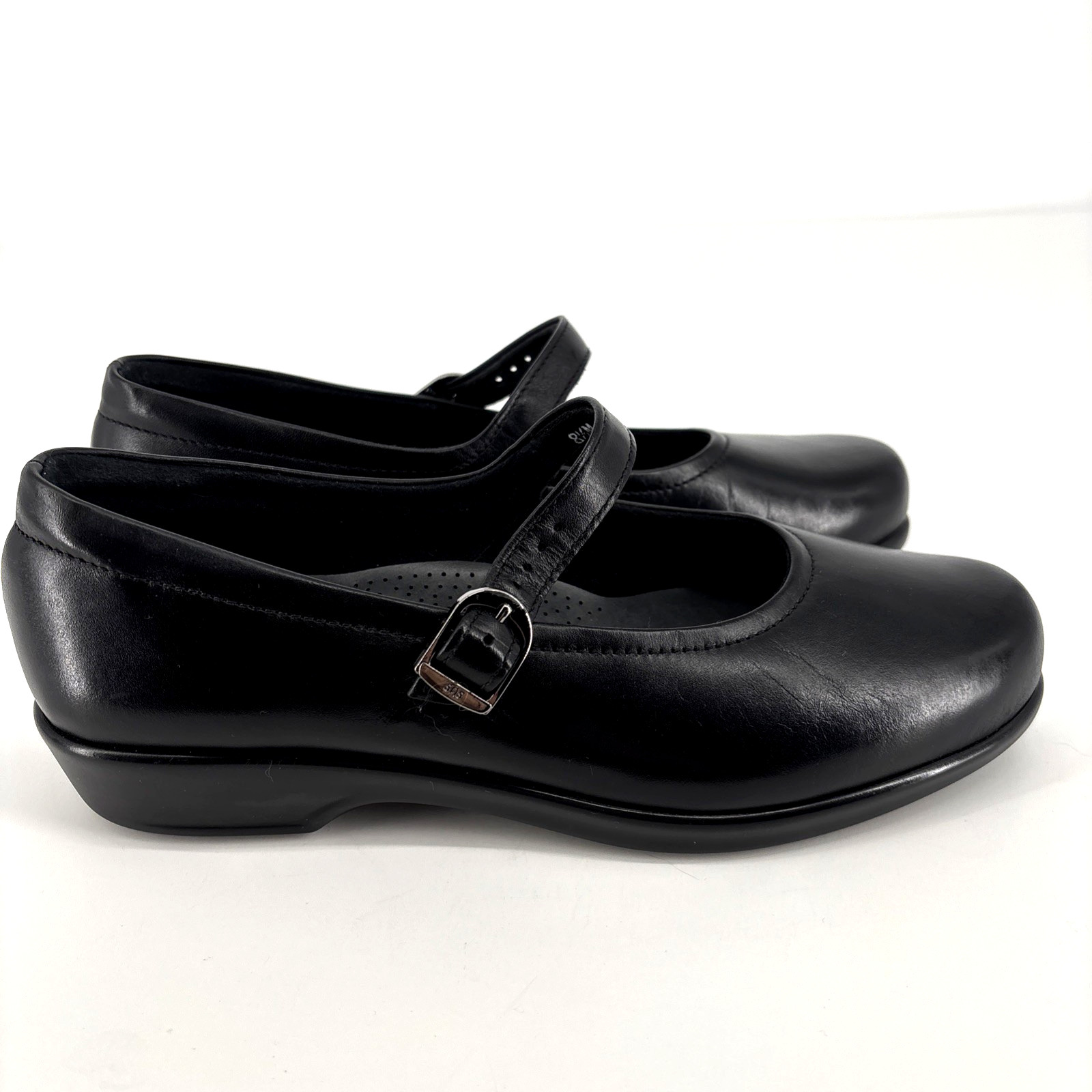 SAS Maria Black Mary Jane Comfort Shoes Leather Adjustable Strap Tripad 8.5M New