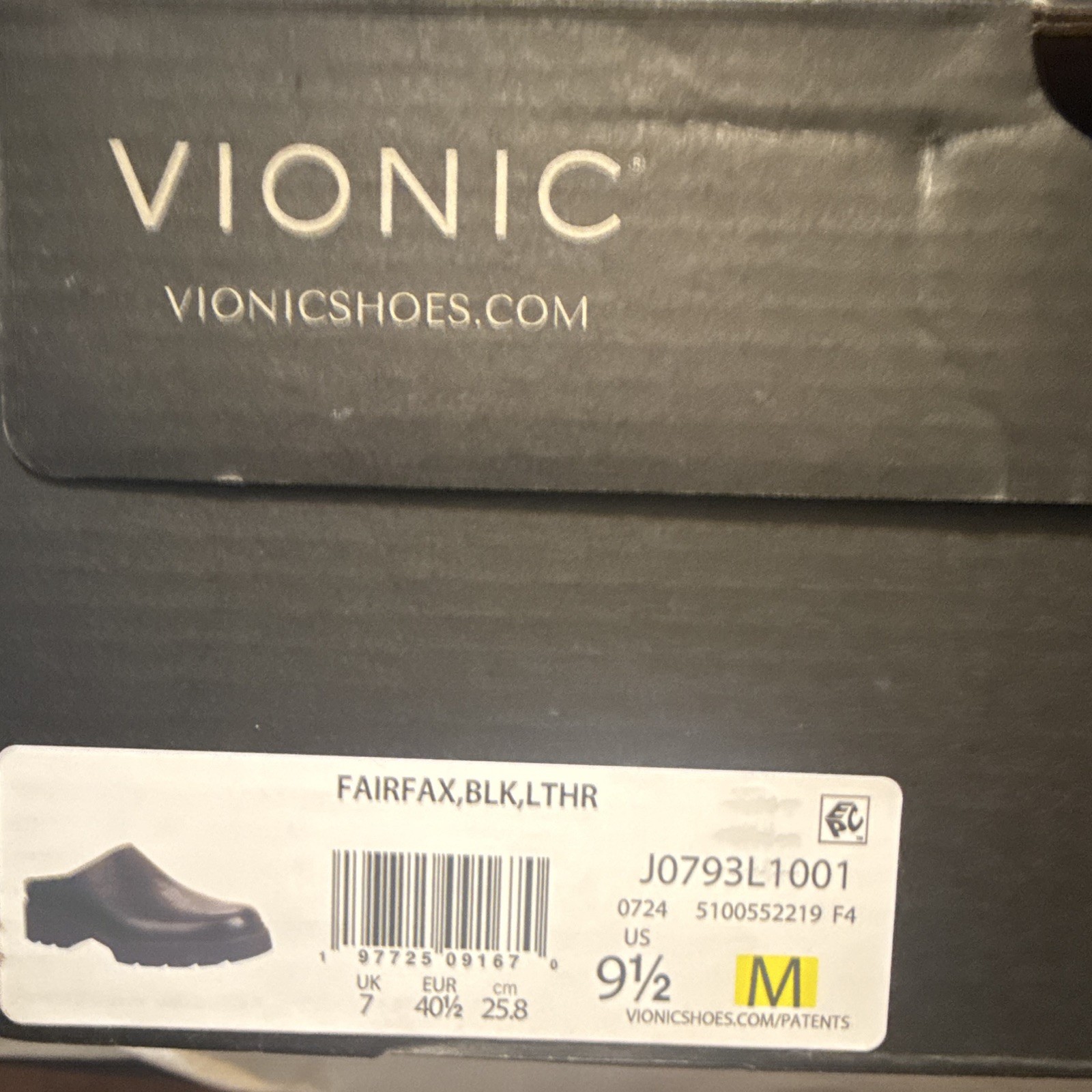 Vionic Fairfax Women’s Black Leather Slip-On Clog 9.5 M Comfort J0793L1001