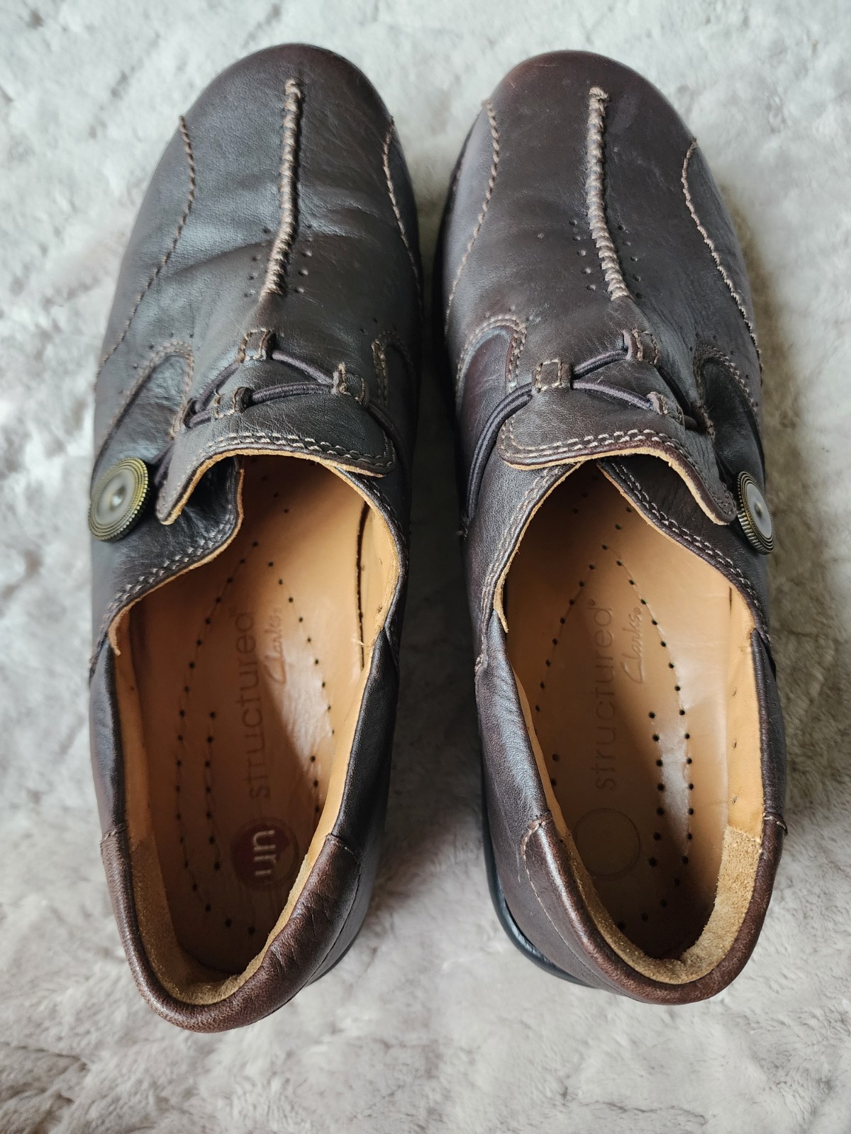 Clarks Un.Loop Brown Leather Slip On Shoes Womens 6.5