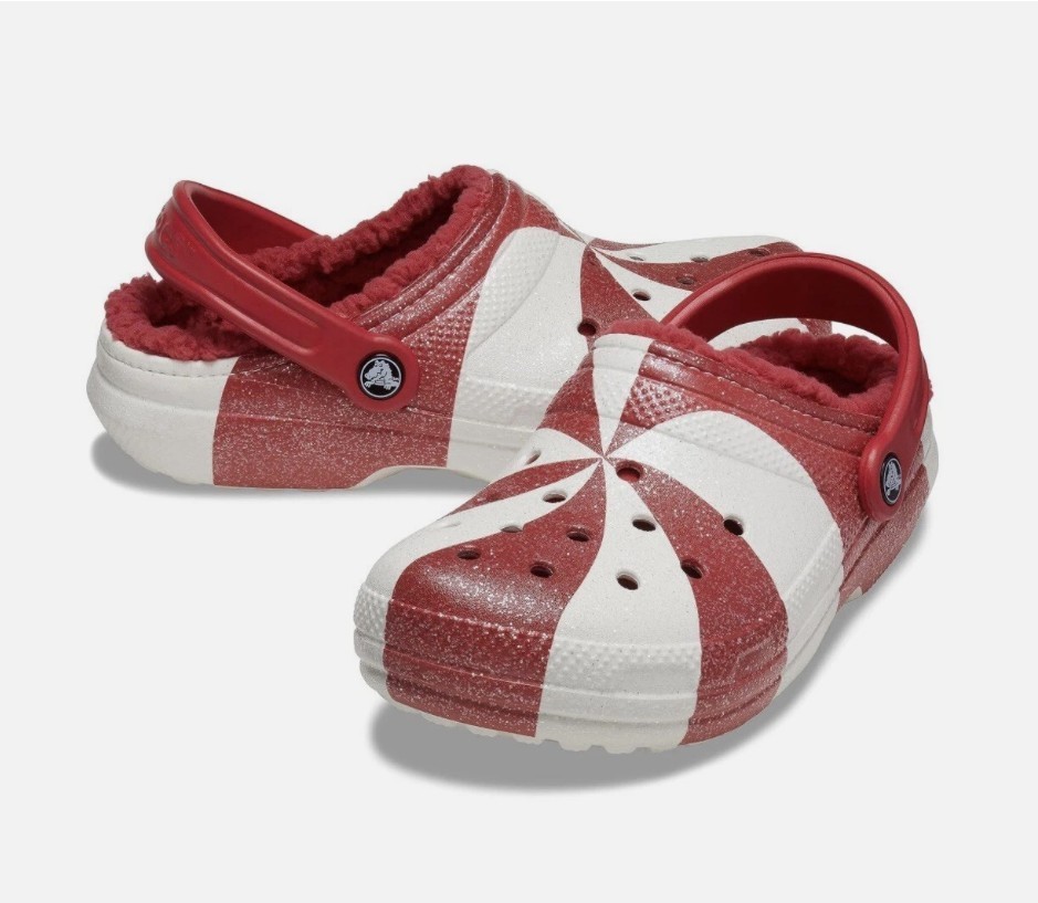 Crocs Candy Cane Lined Clogs Size M4 W6 J4 Holiday Christmas Red White Swirl NWT