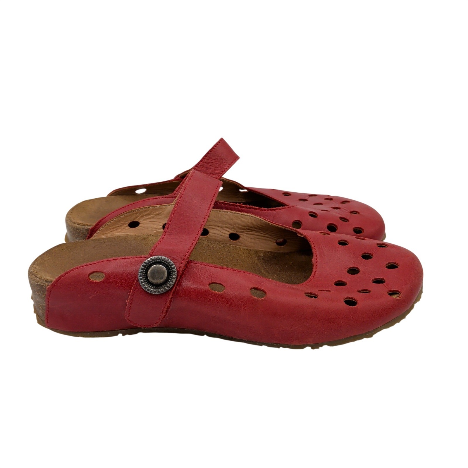 Haflinger Crystal Red Leather Perforated Mary Jane Clog Mules 39 Comfort Casual