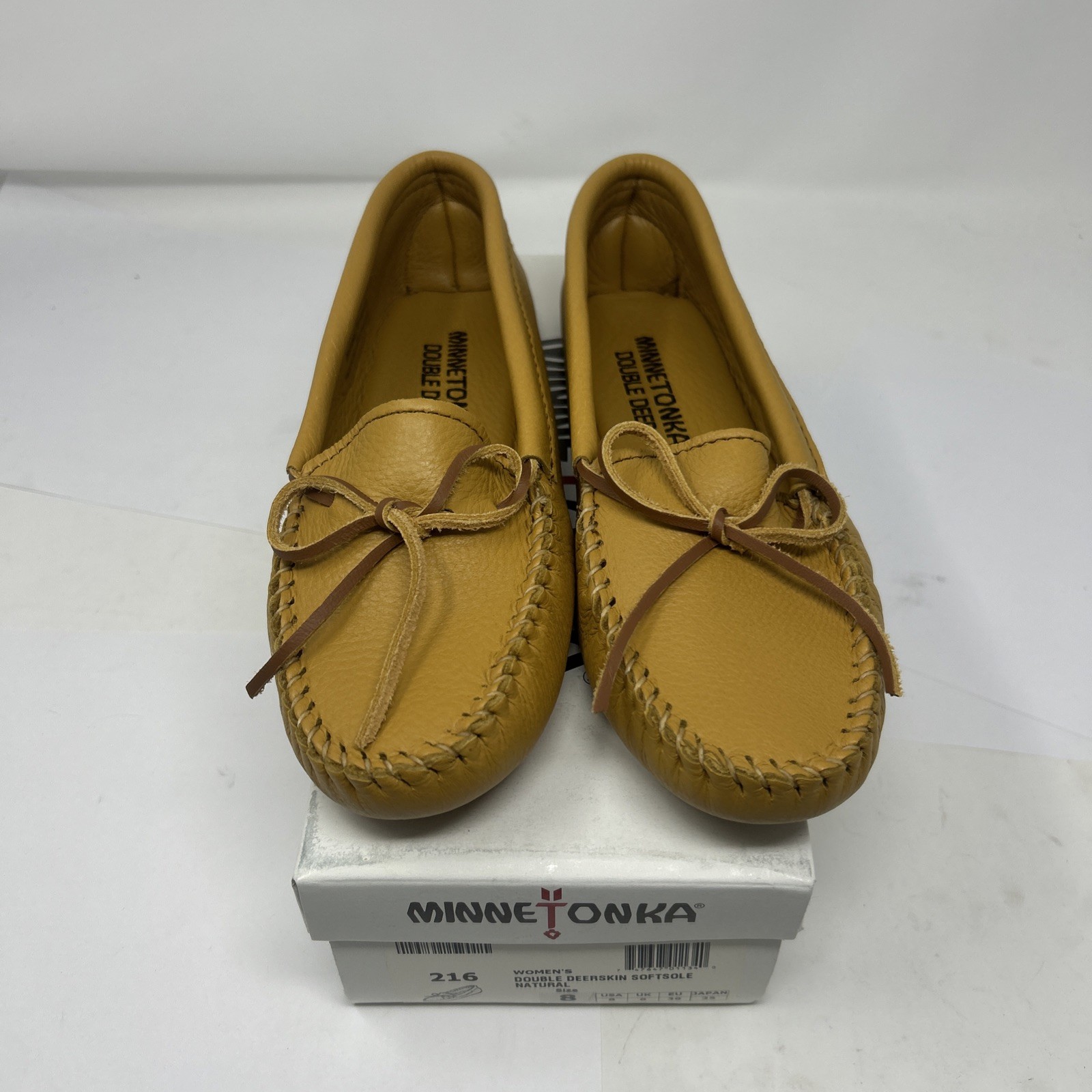 New Minnetonka Moccasin Natural Leather Double Deerskin Soft Sole Size 8