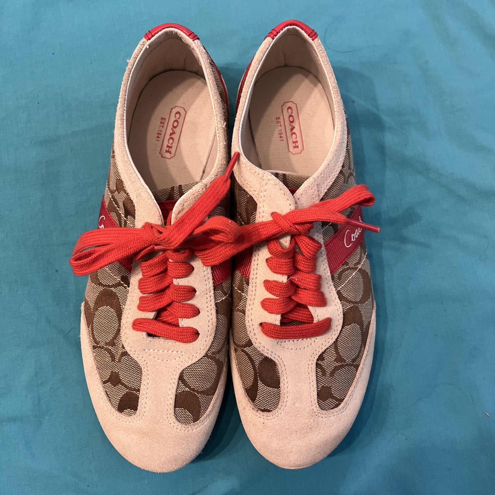Coach Signature Logo BAYLEE Sneakers Size 9 Suede Leather Canvas Good Cond.