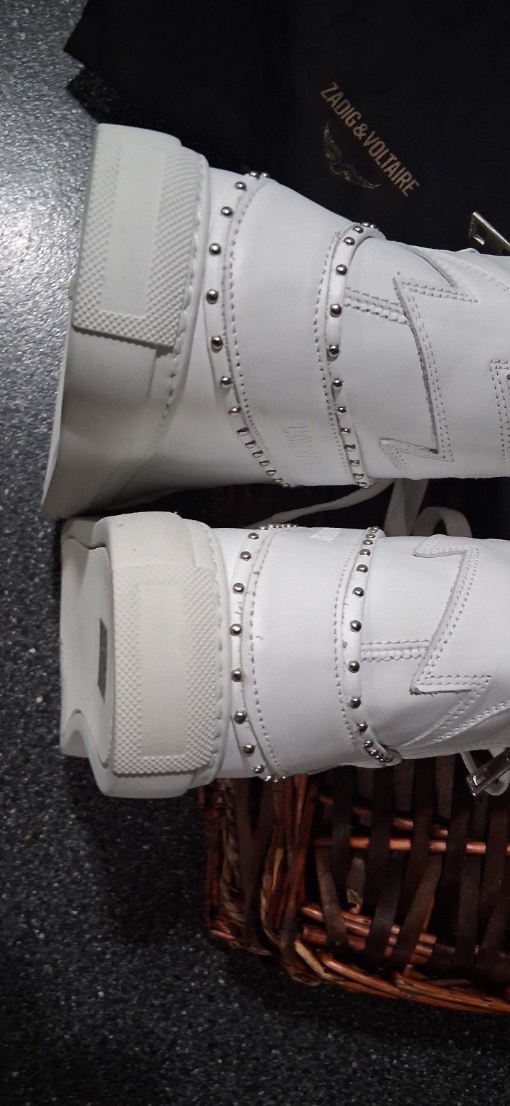 Zadig & Voltaire Designer Studded Hi Top Sneakers White Leather Womens 8 8.5