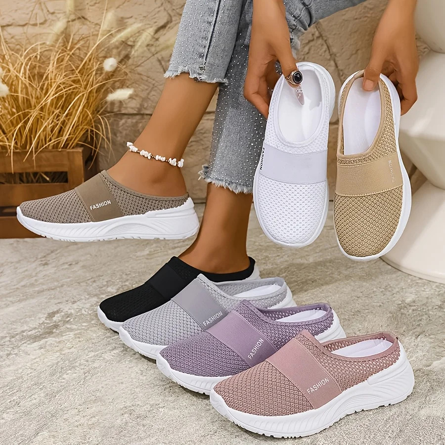 Women’s Slip-On Sneakers Breathable Fabric Lightweight PVC Sole Comfort Shoes