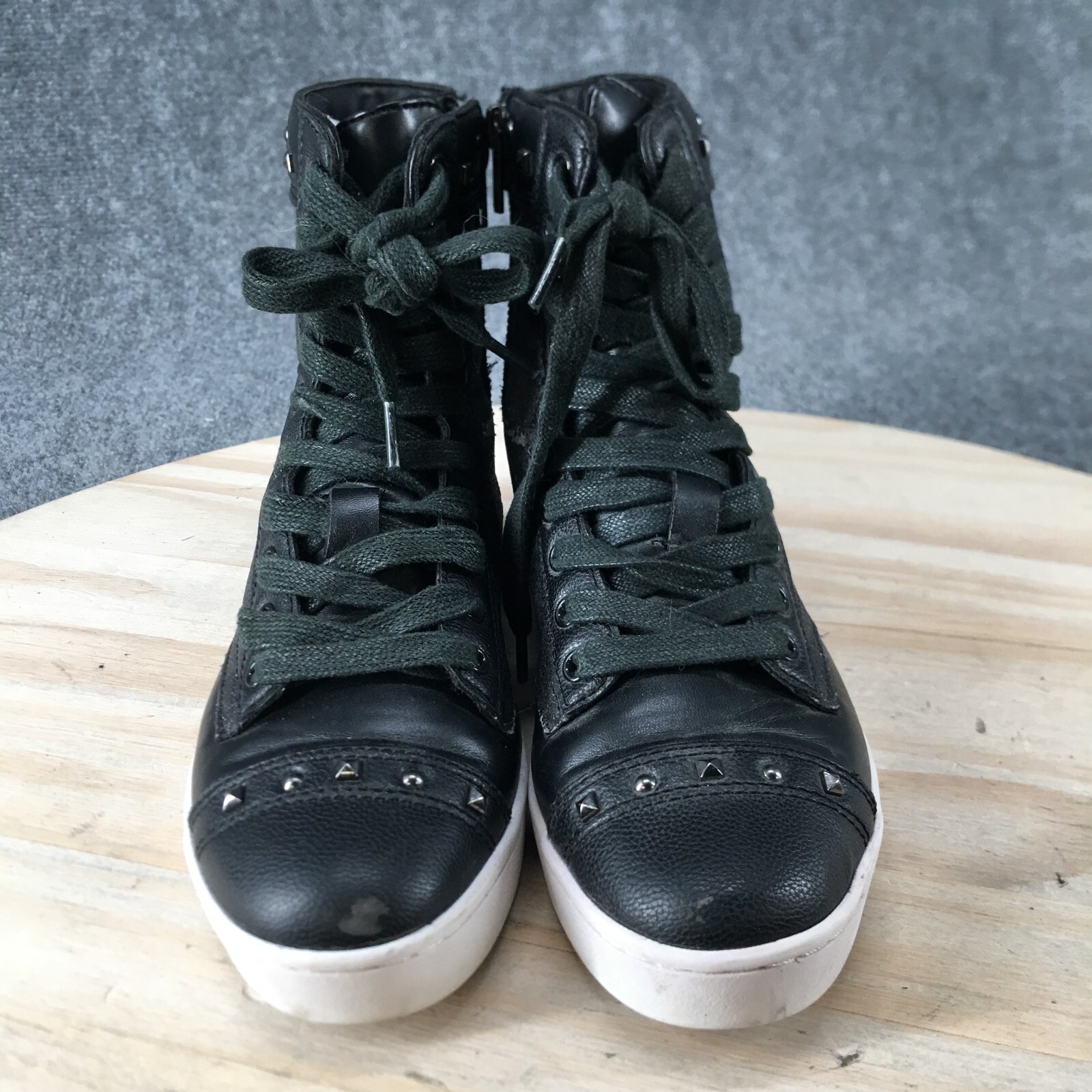 Pastry Shoes Womens 5.5 High Top Sneakers Black Glittered Faux Leather Lace Up