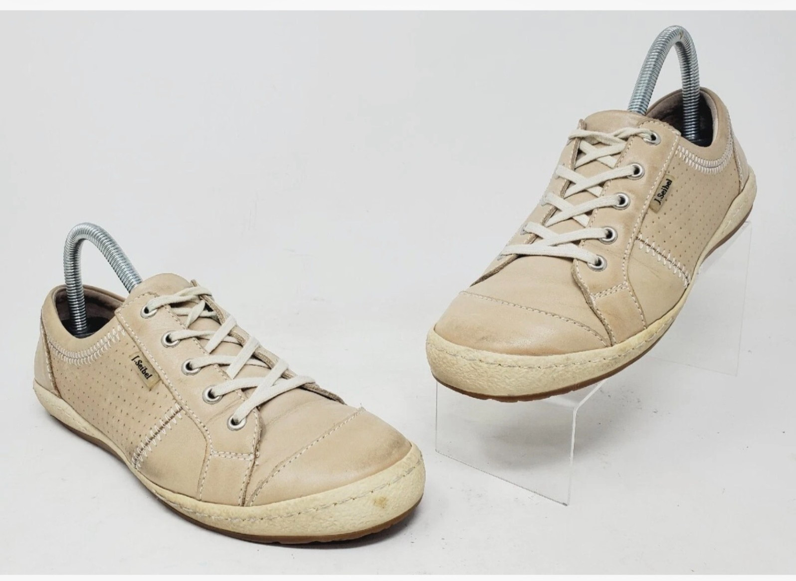 Josef Seibel Womens US 7 Sneaker Shoes Leather Caspian Tan Low Lace Casual