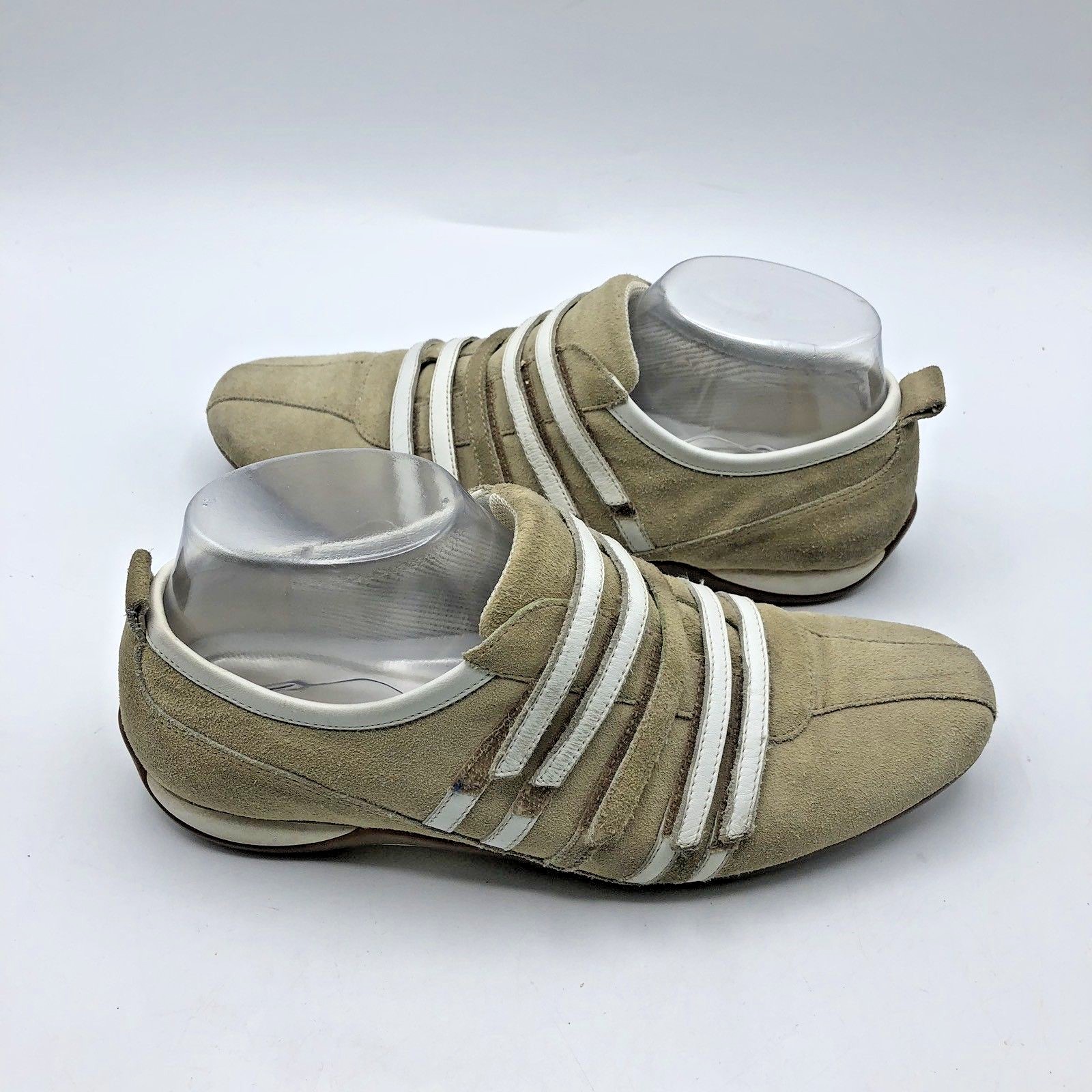 ECCO Women Beige White Hook and Loop Fastener Sneaker Shoe Size 7.5 Pre Owned