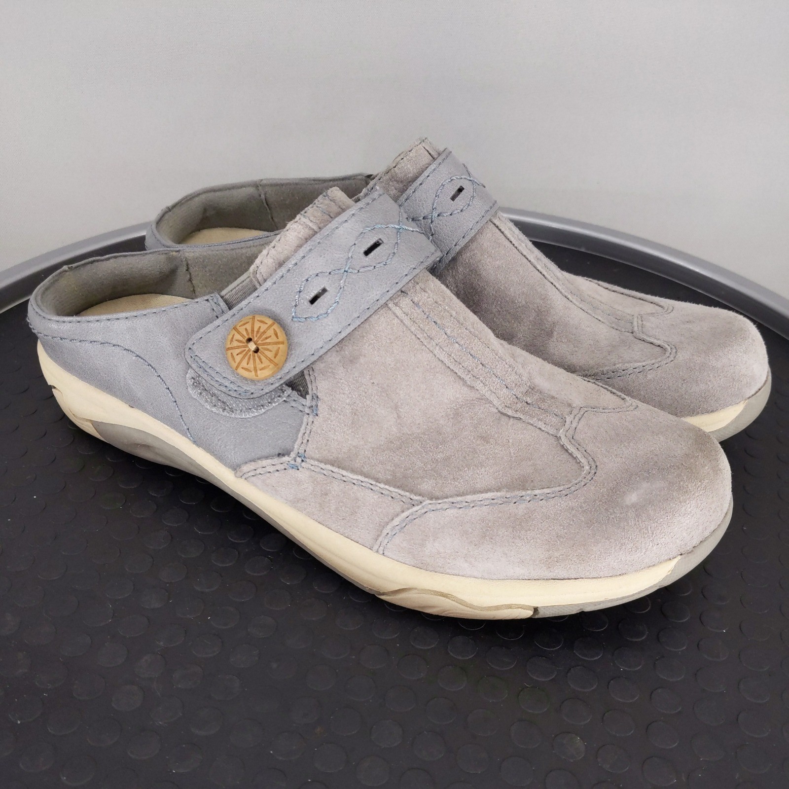 Earth Spirit Mules Women 9 Grey Blue Suede Leather Slip On Comfort Clogs