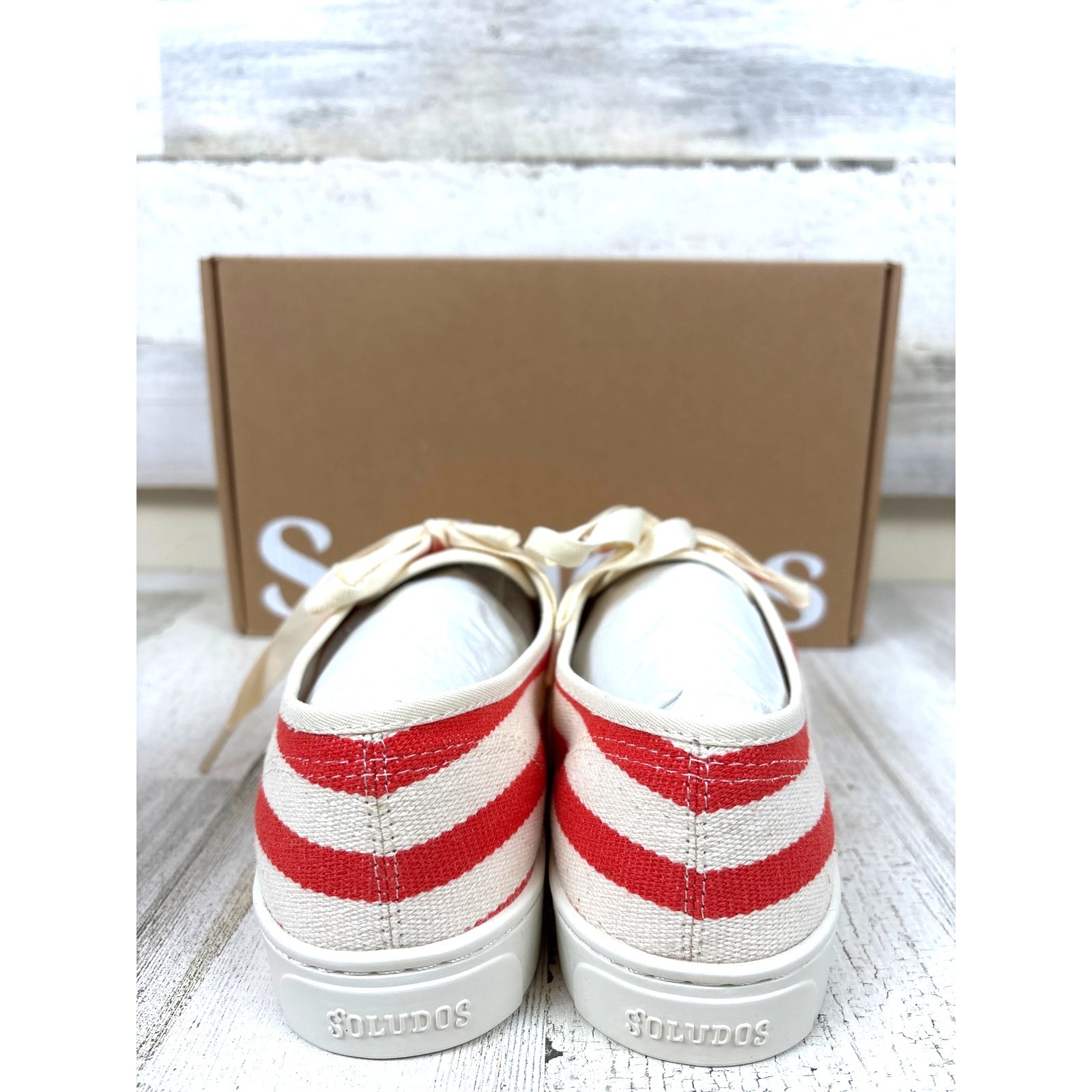 Soludos Womens 8.5 Red White Stripe Marin Platform Sneaker New Lace-up NEW