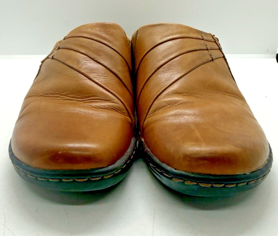 Vtg Earth Spirit Jenny Clogs Tan Leather Slip On Mules Gelron 2000 Sz 8.5 Shoes
