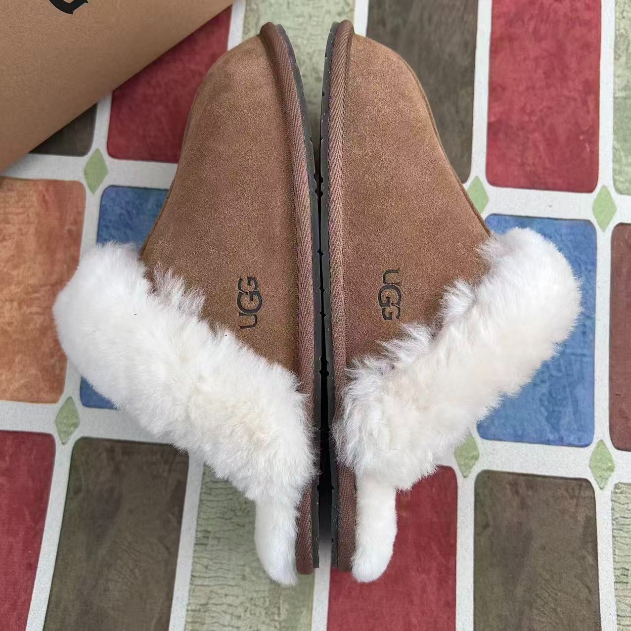UGG Scuffette II Women’s Shoes Chestnut Suede Upper Wool Slippers with Box 6-11