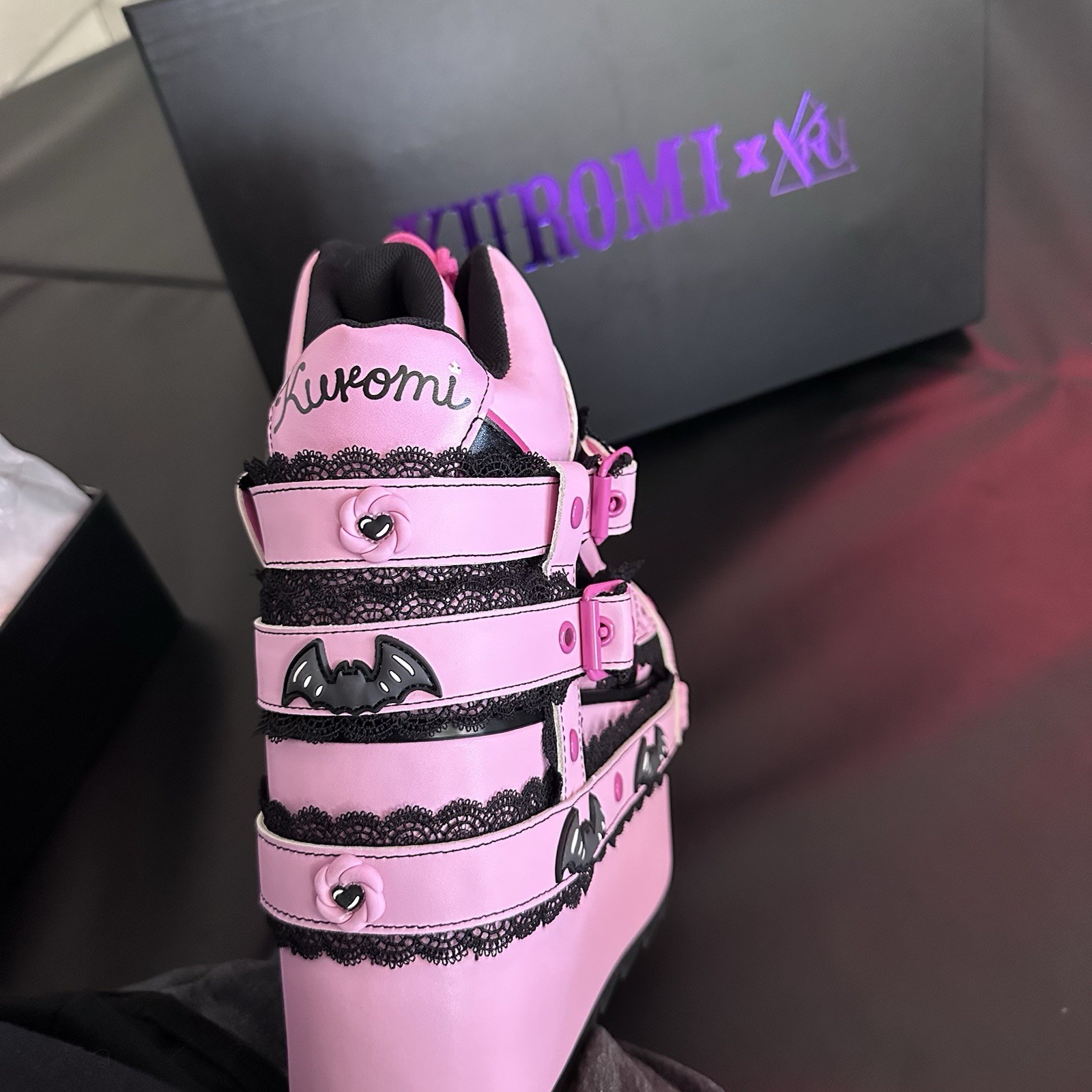 YRU x Kuromi Qozmo Bndg Platform Sneakers Pink Black Women’s Size 9 NWB