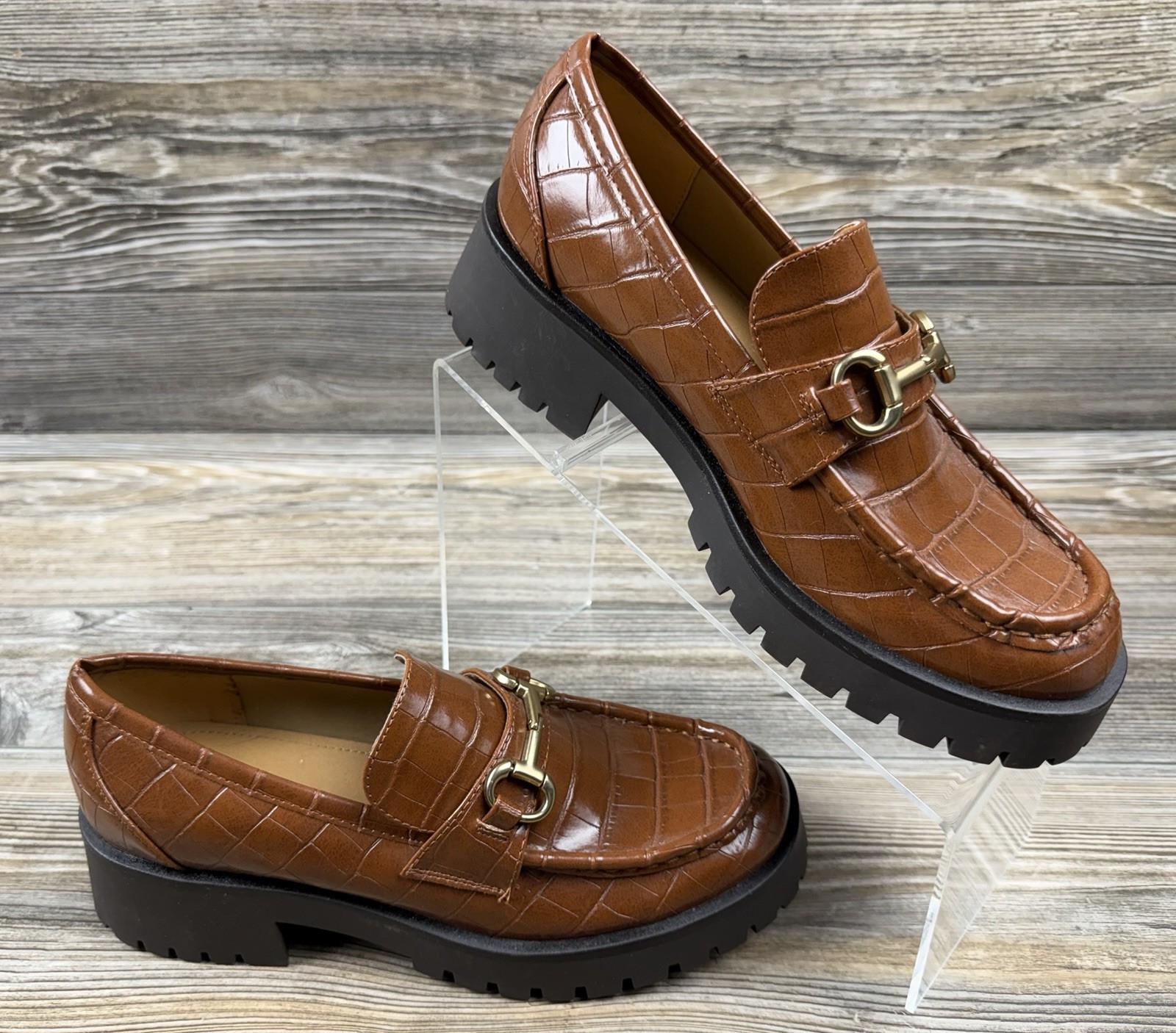 Women’s Nine West Allmy Round Toe Lug Sole Casual Loafers Brown Size 8M Academia
