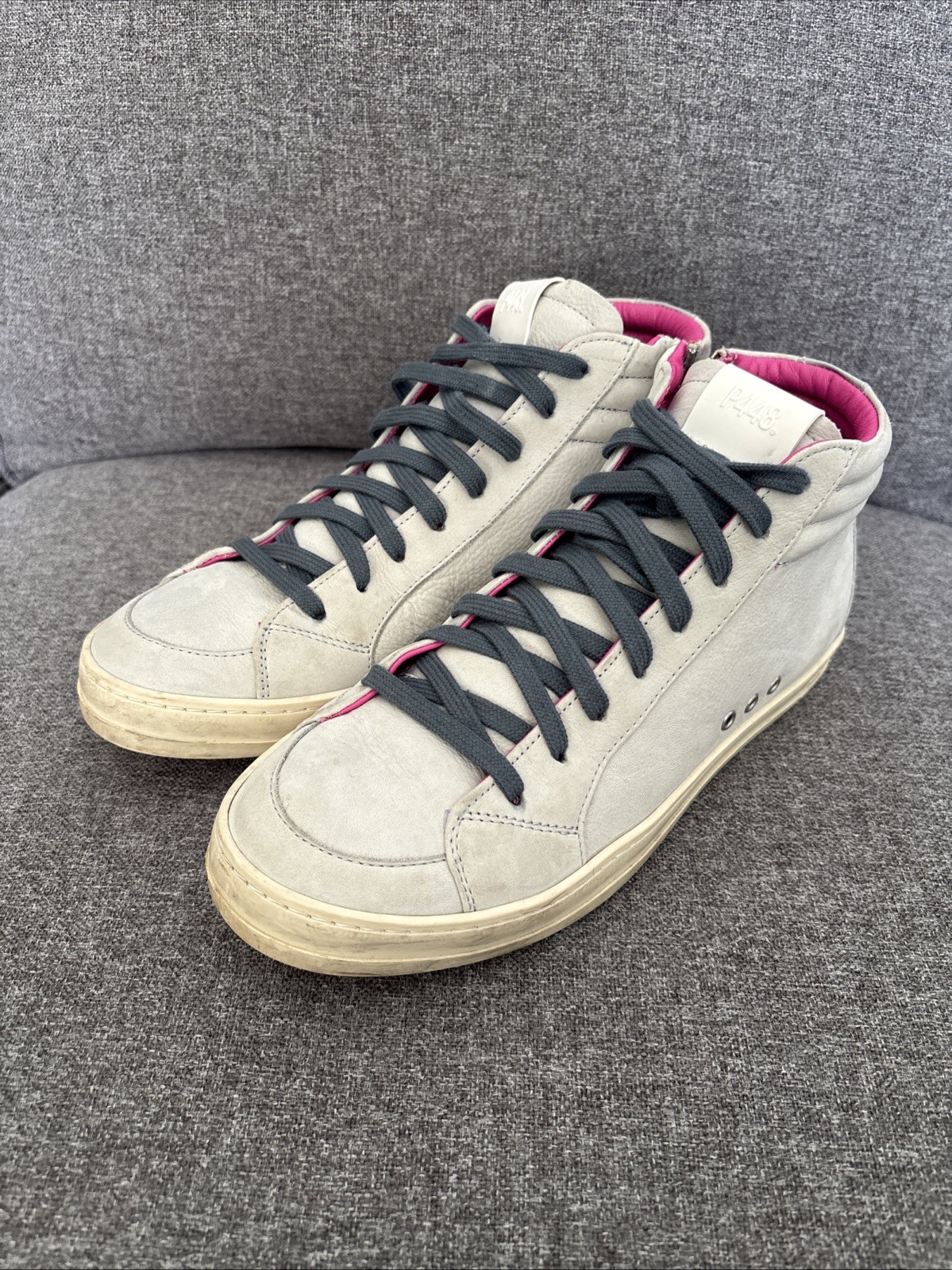 P448 High Top Sneaker Women EU 39 US 8.5 Italy Light Gray Pink Skate Zipper NICE