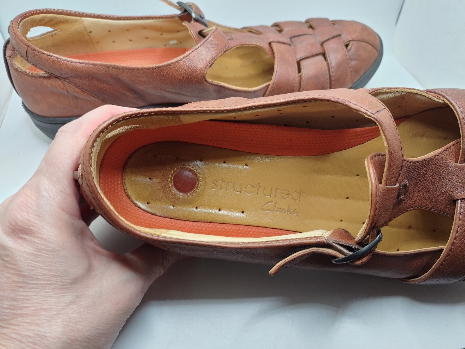 Clarks Structured Womens Brown Leather Closed Toed Sandel Shoes Size 10N Used