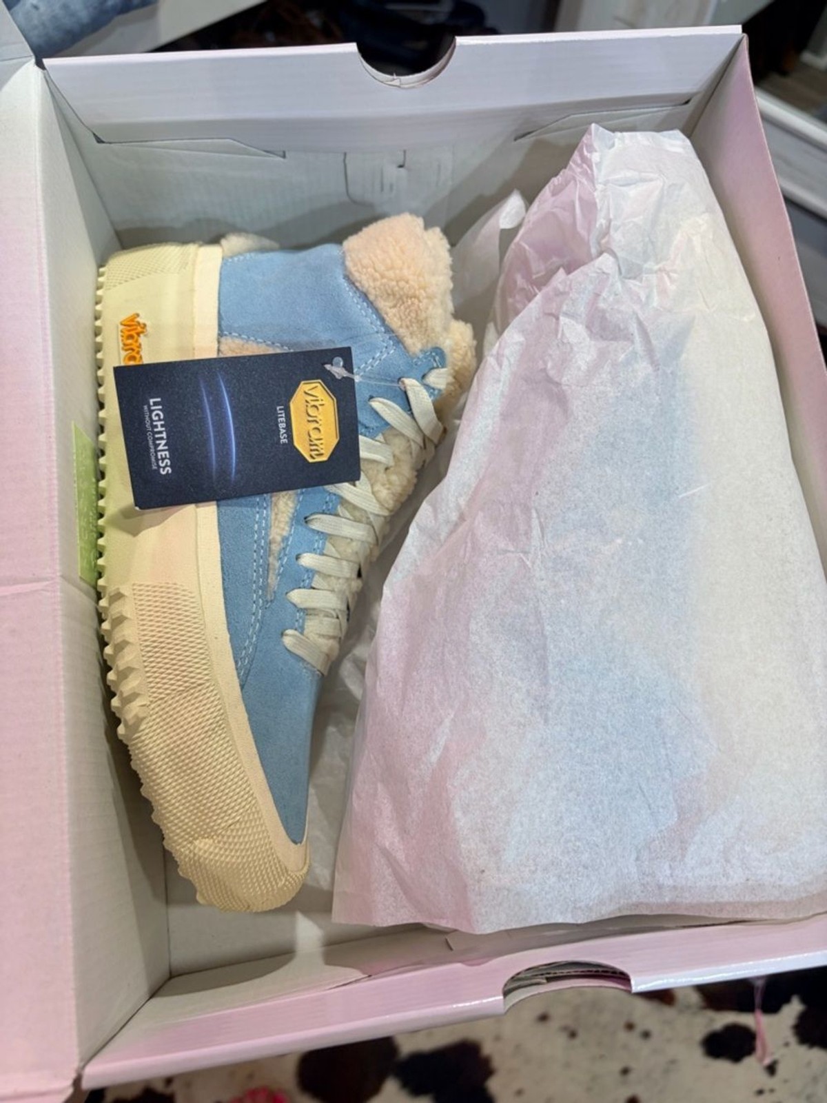 Brandblack women’s Light Blue Suede High-Top Sneakers with Cream Shearling Trim