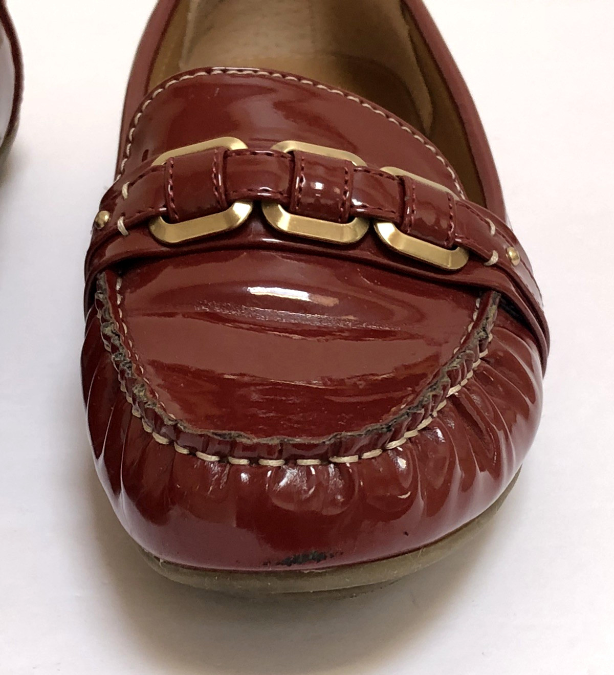 Bass Betsy Rust Vegan Man Made Patent Moc Loafer Shoes Women’s 7M