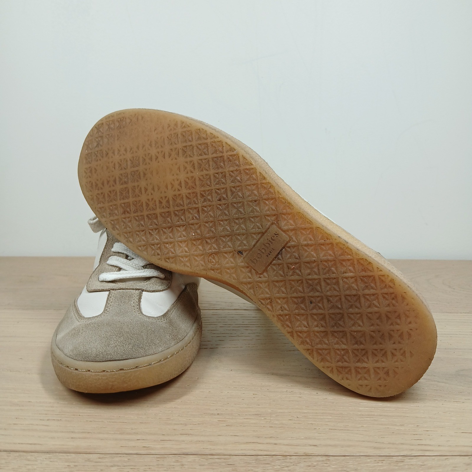 Bobbies Paris Sneakers Women 7 White Beige Leather Suede French Minimalist