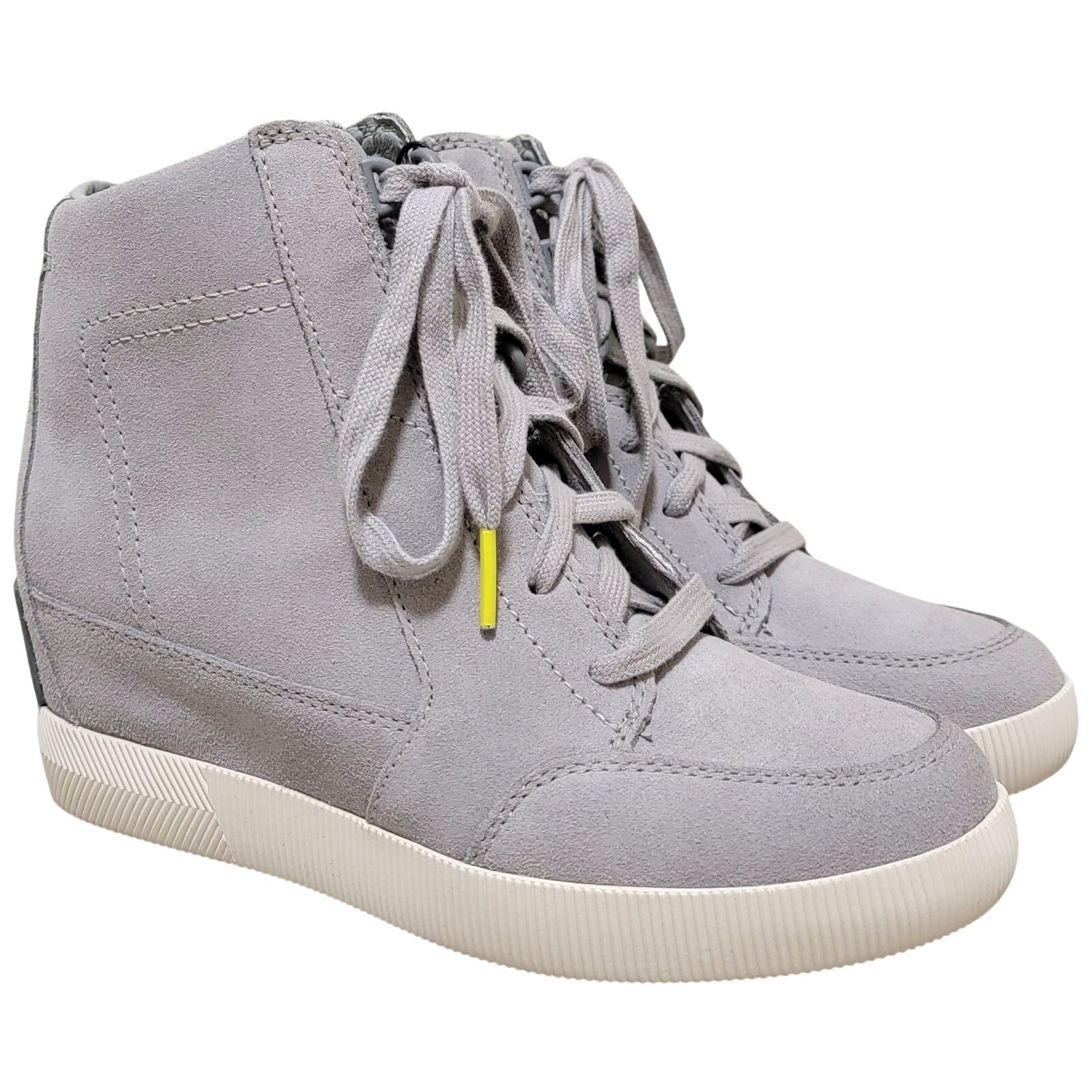 Sorel Women Out N About Wedge Lace Up Sneaker Size US 6.5 Dove Quarry Suede