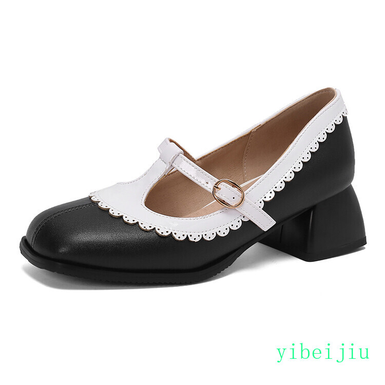 Womens T Strap Faux Leather Shoes Slip On Loafers Dress Casual Two Tone Low Heel
