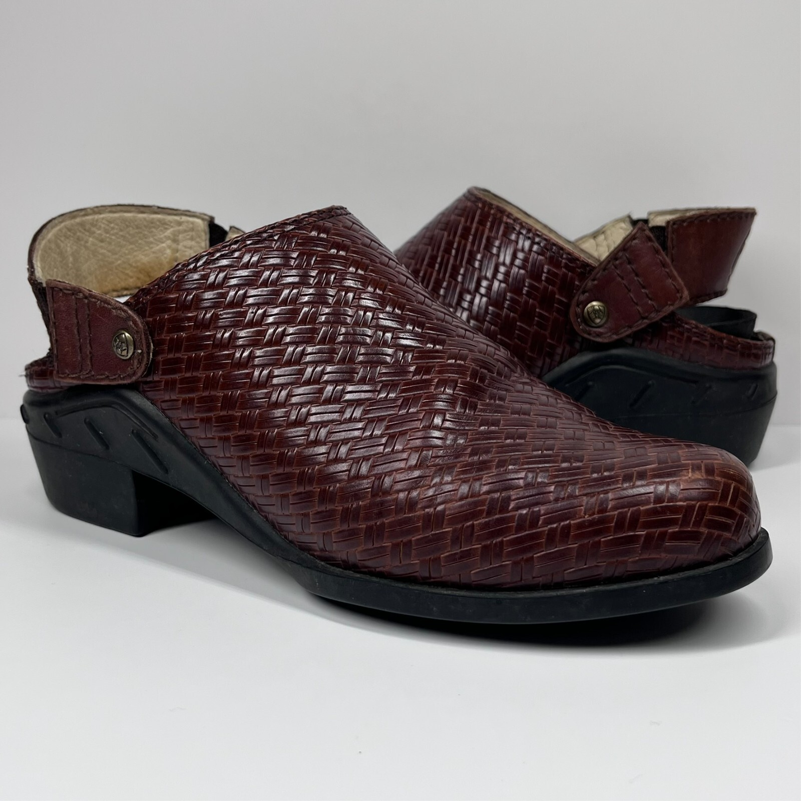 Ariat Woven Brown Leather Slides Mules Strap Women’s 5.5B 94024 Cowgirl Western