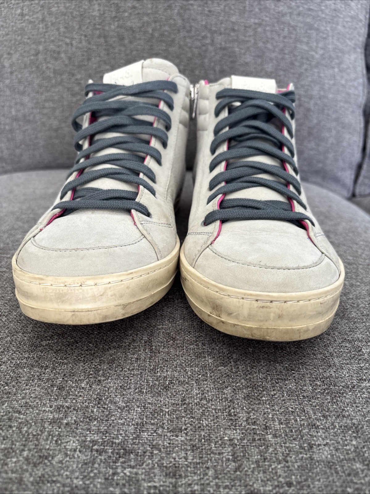 P448 High Top Sneaker Women EU 39 US 8.5 Italy Light Gray Pink Skate Zipper NICE