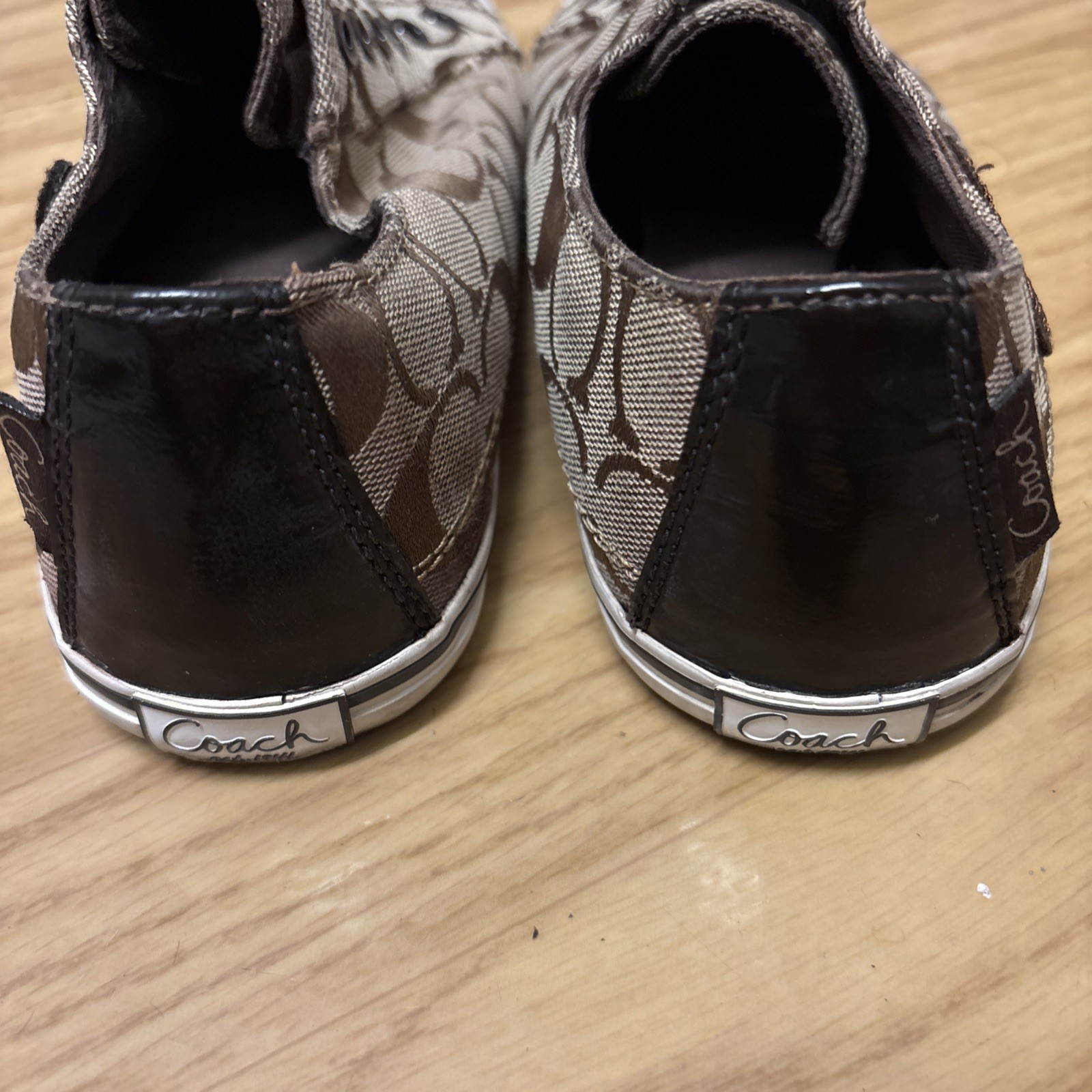 Coach Keeley Khaki Signature C Logo Sneakers Slip On Shoes Embroidered Women 8.5