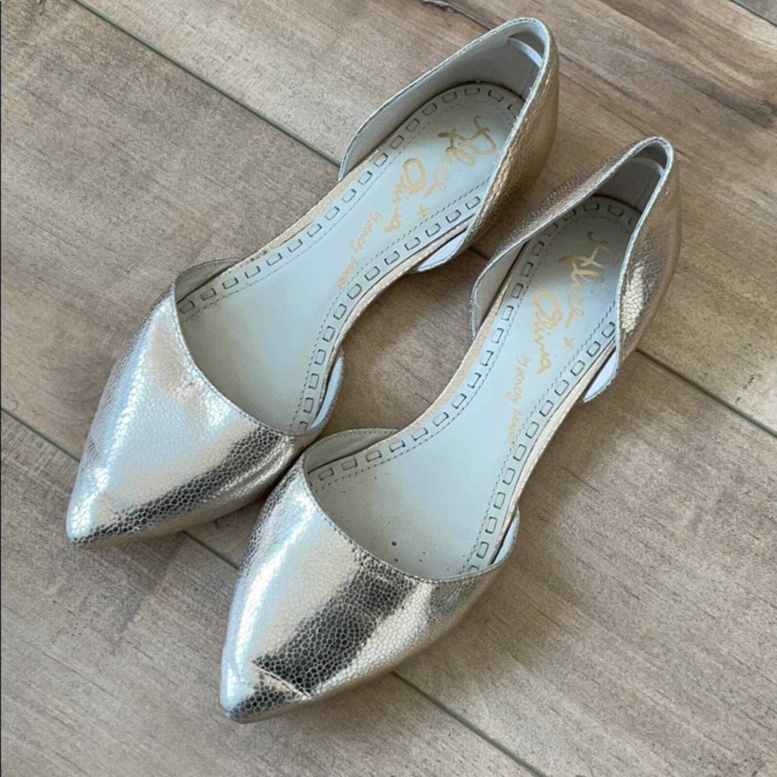 Alice and Olivia Hilary D’orsay Glitter Ballet Flats Women’s Sz 38 Gold Leather