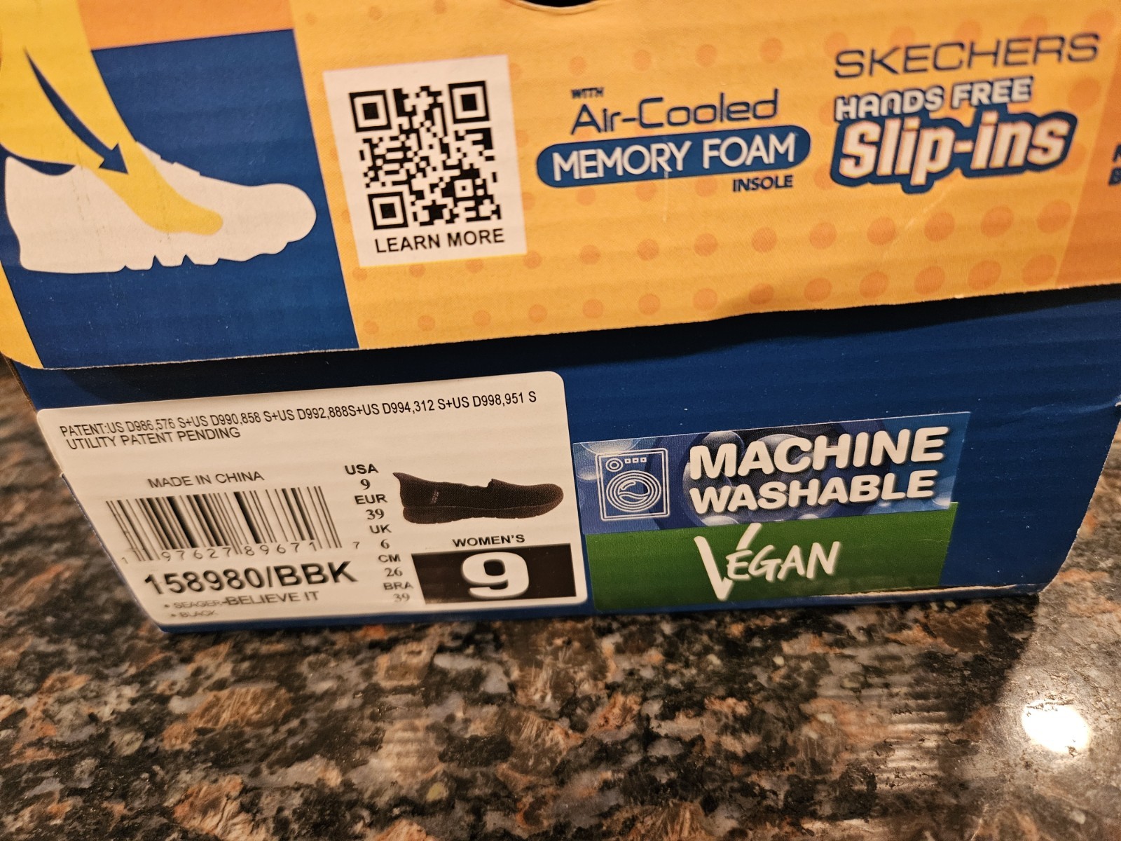 Skechers Hands Free Slip-in Shoe Women’s 9 Black Seager Believe It Memory Foam