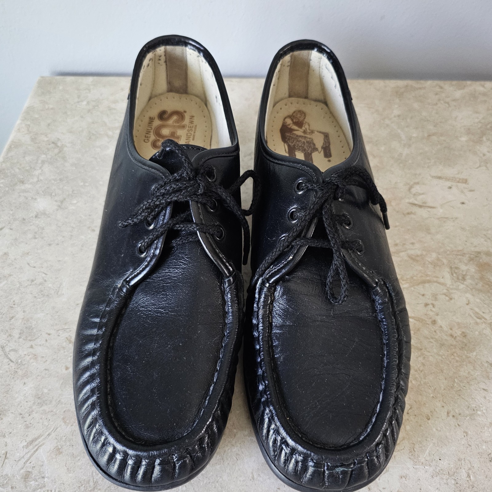 SAS Siesta Moc Toe Shoes Womens Size 11 M Black Leather Comfort Hand Sewn USA